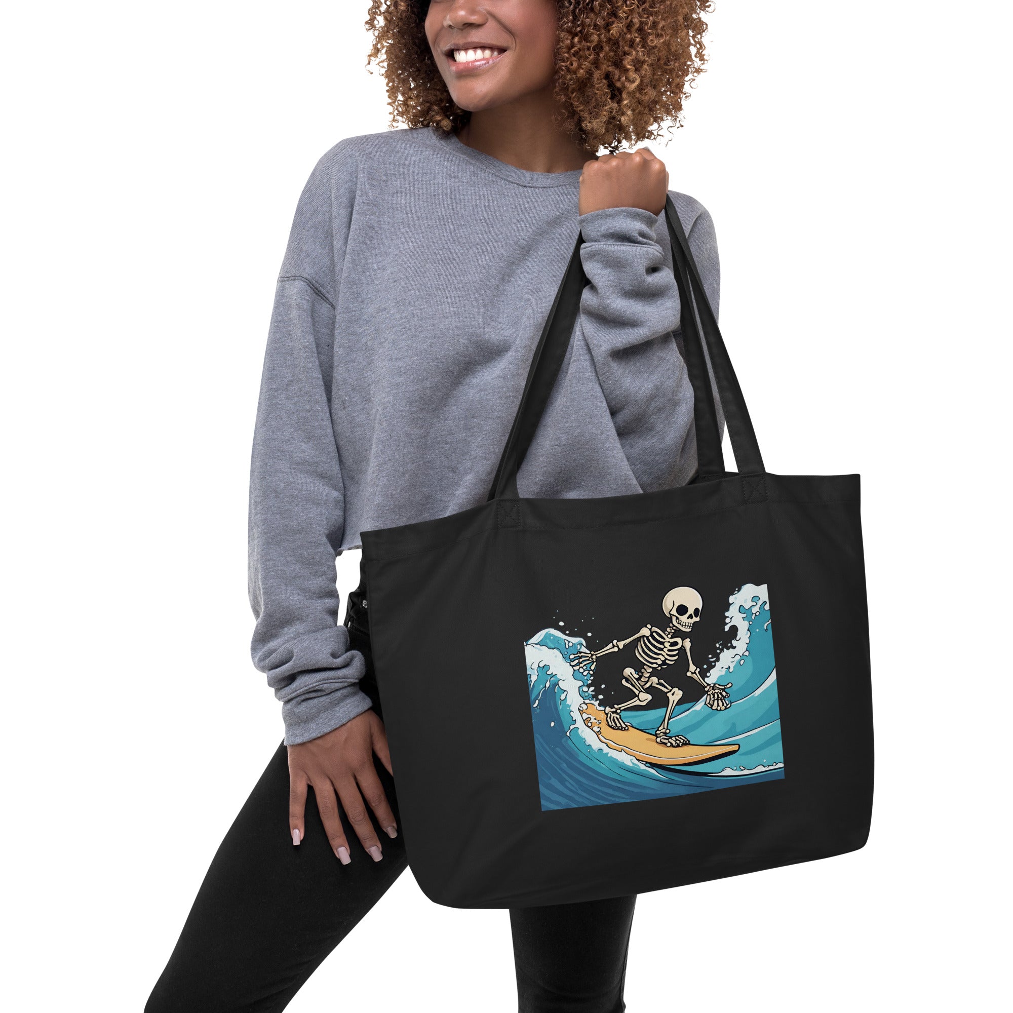 Surfing Skeleton Large Organic Tote Bag