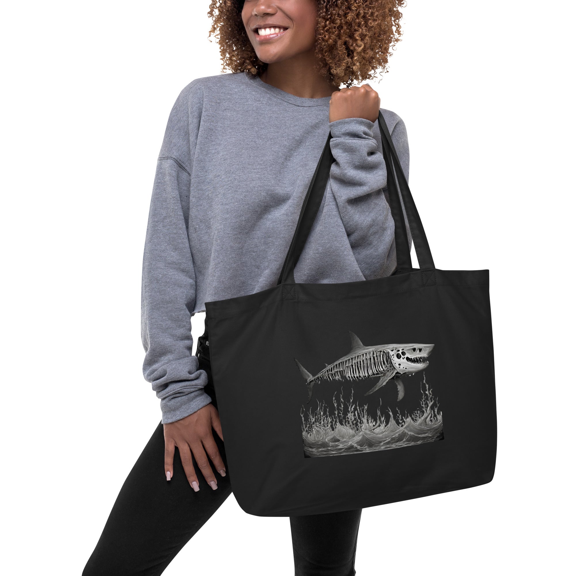 Skeleton Shark Large Organic Tote Bag