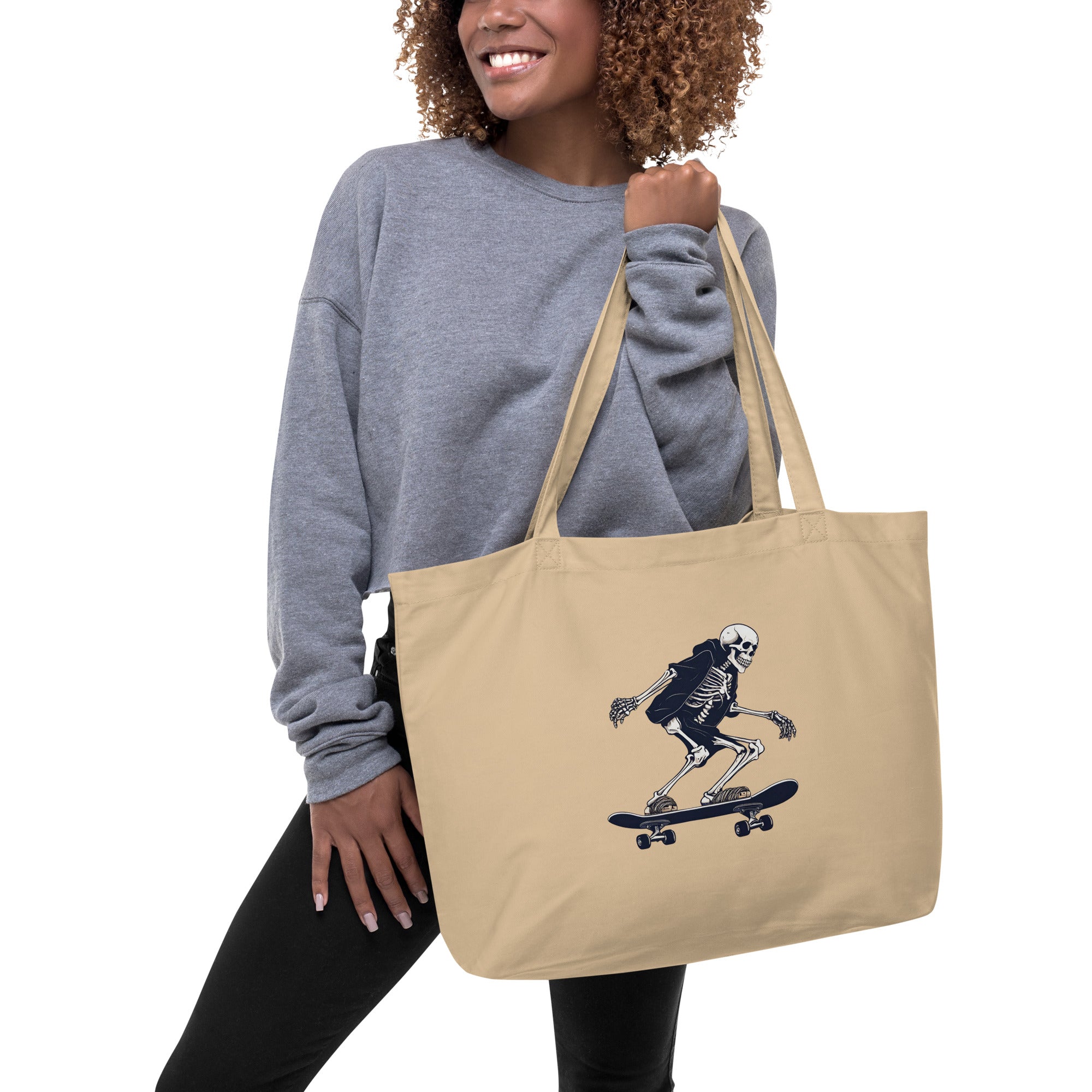 Skateboarding Skeleton Large Organic Tote Bag