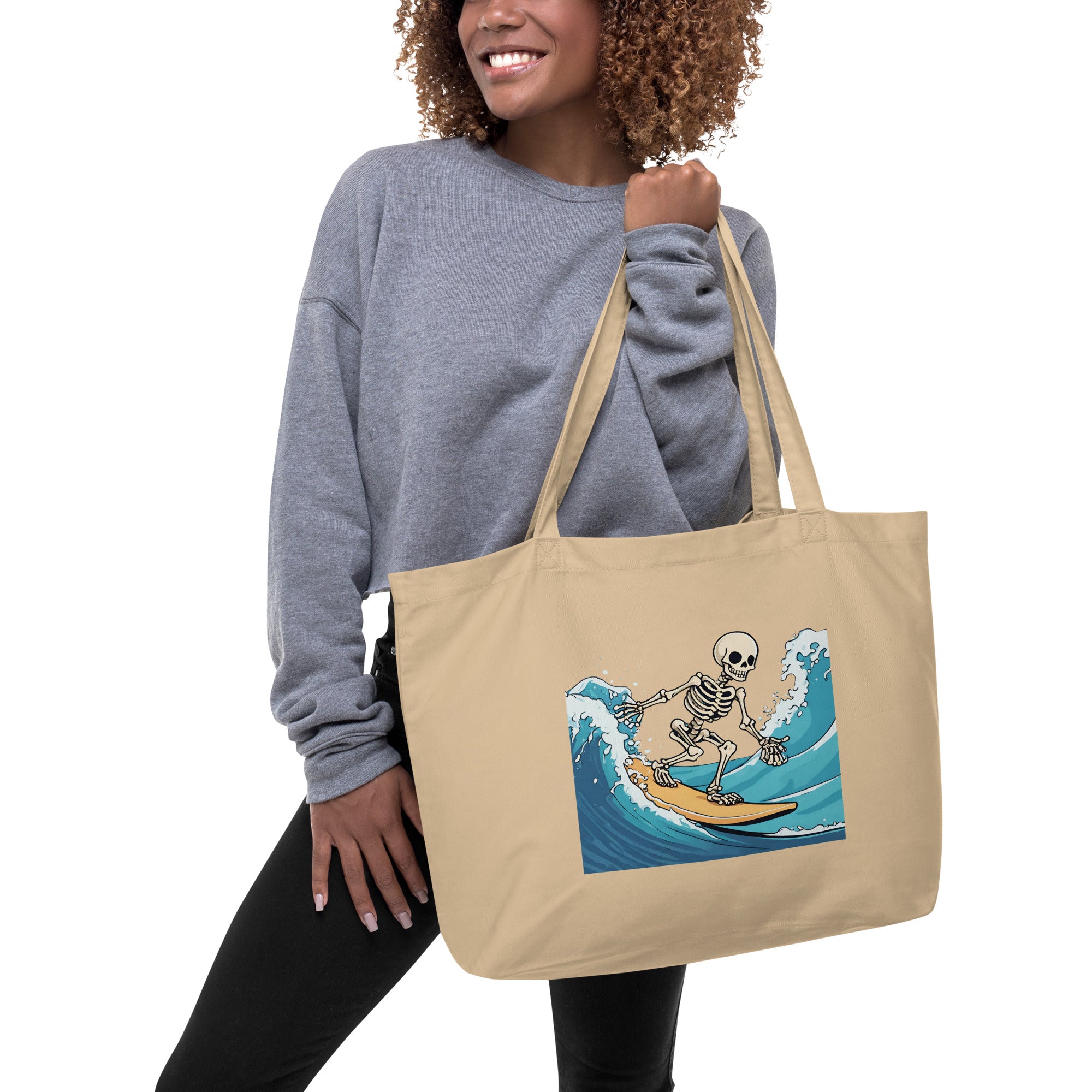 Surfing Skeleton Large Organic Tote Bag