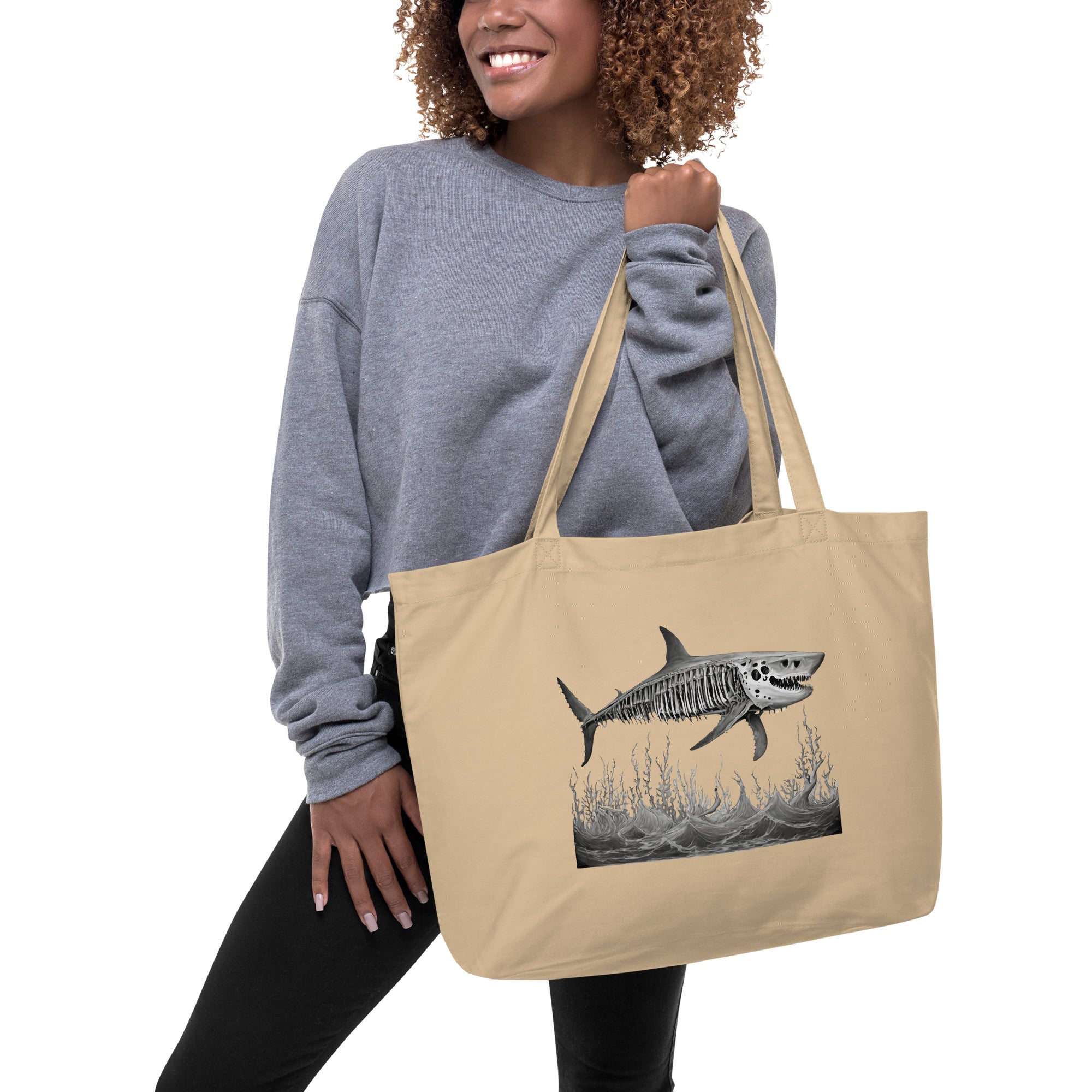 Skeleton Shark Large Organic Tote Bag