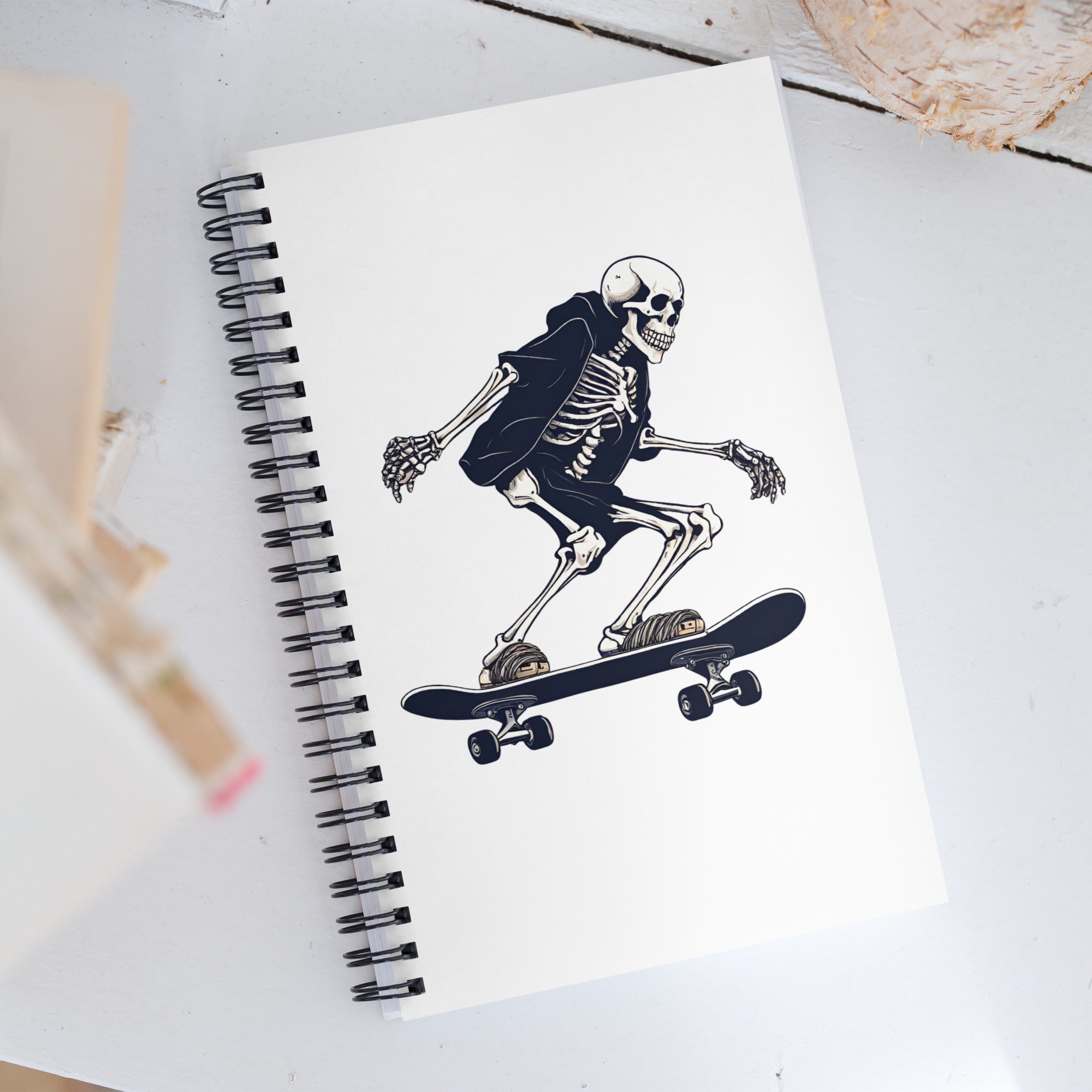 Skateboarding Skeleton Spiral Notebook