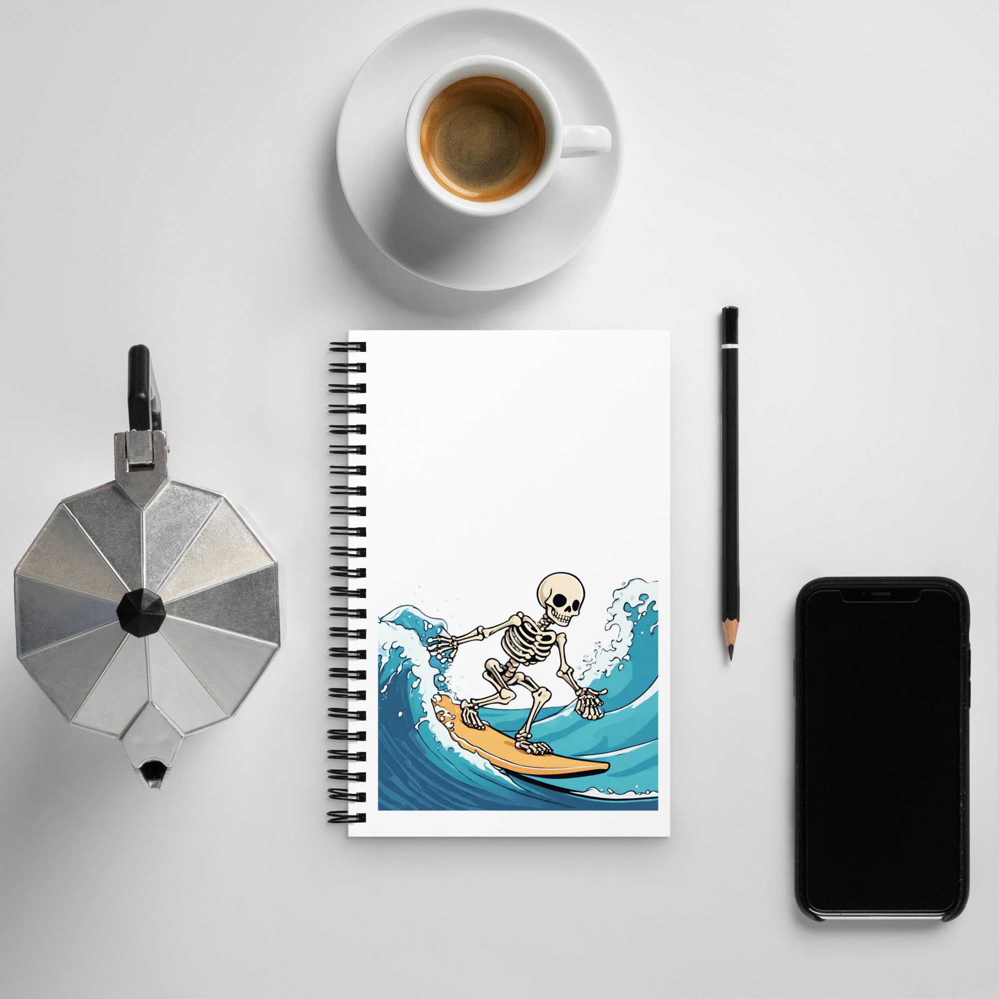 Surfing Skeleton Spiral Notebook