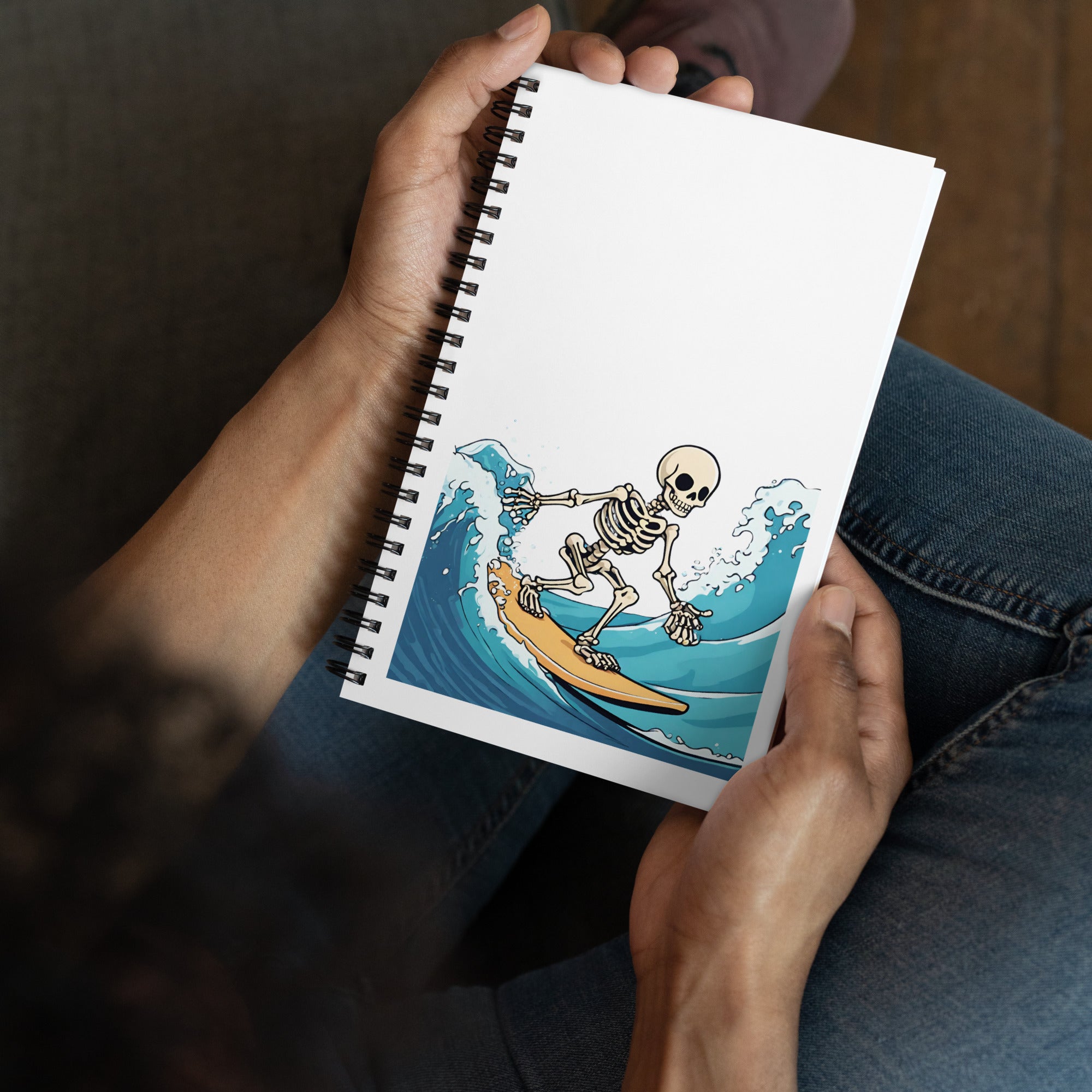 Surfing Skeleton Spiral Notebook