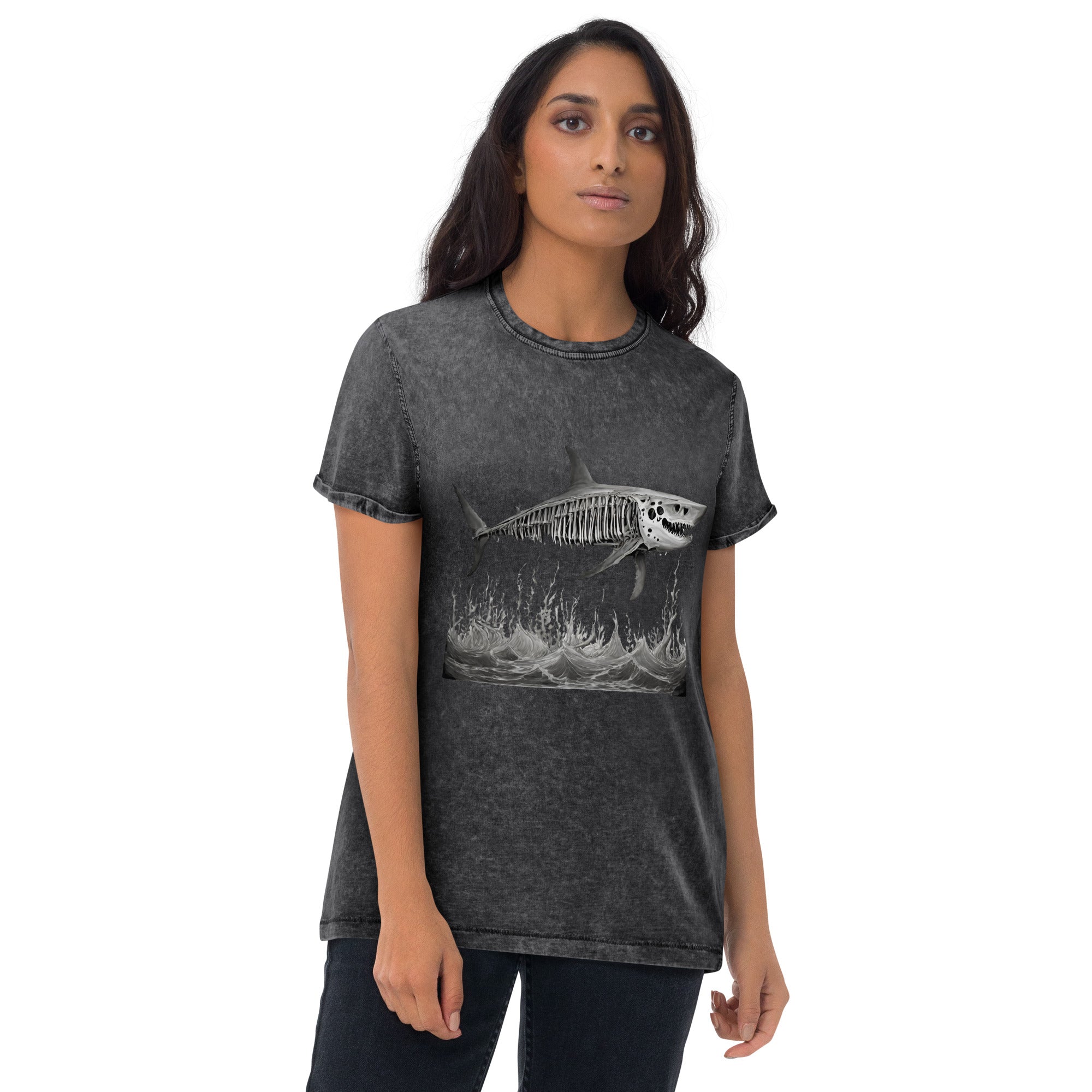 Skeleton Shark Denim T-Shirt