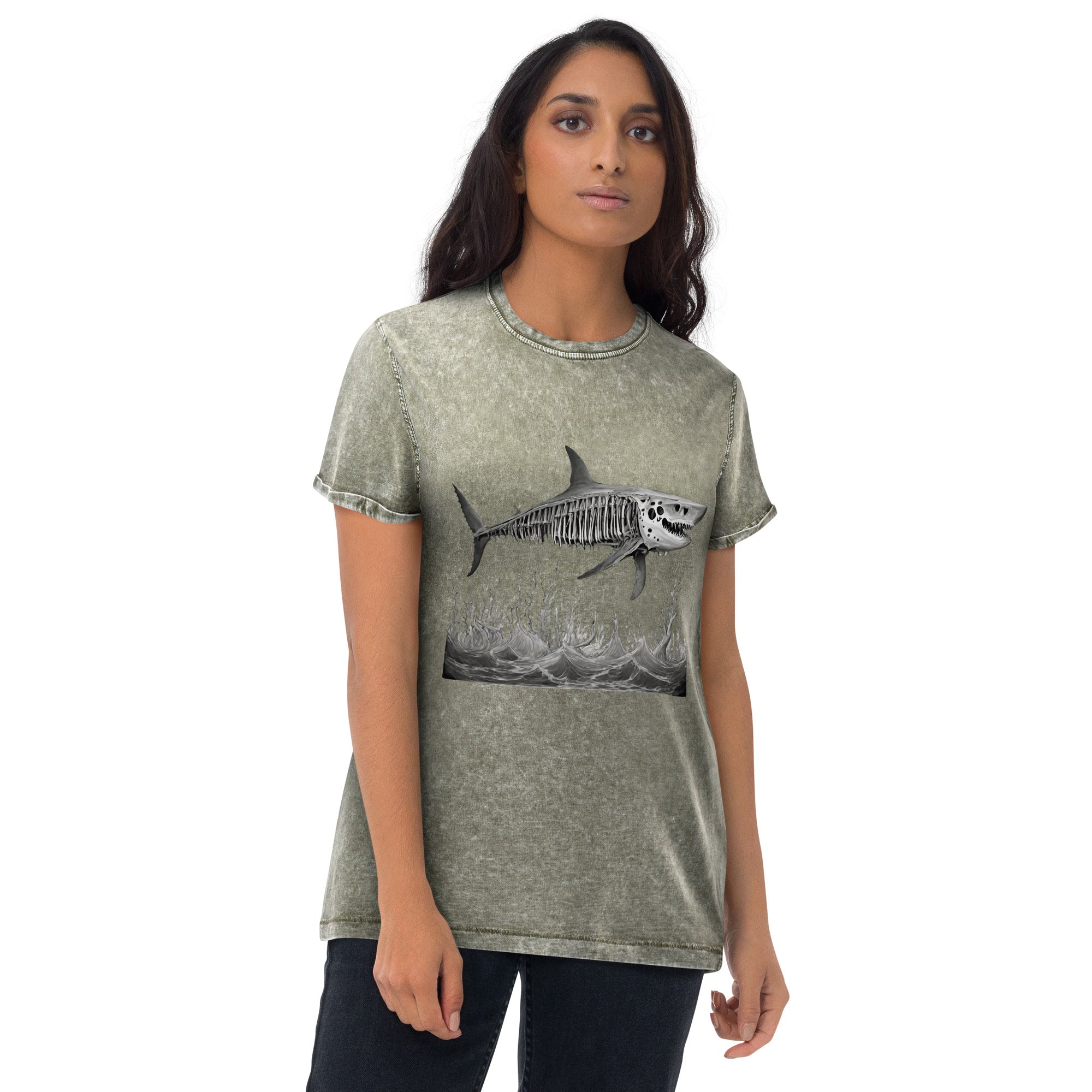 Skeleton Shark Denim T-Shirt