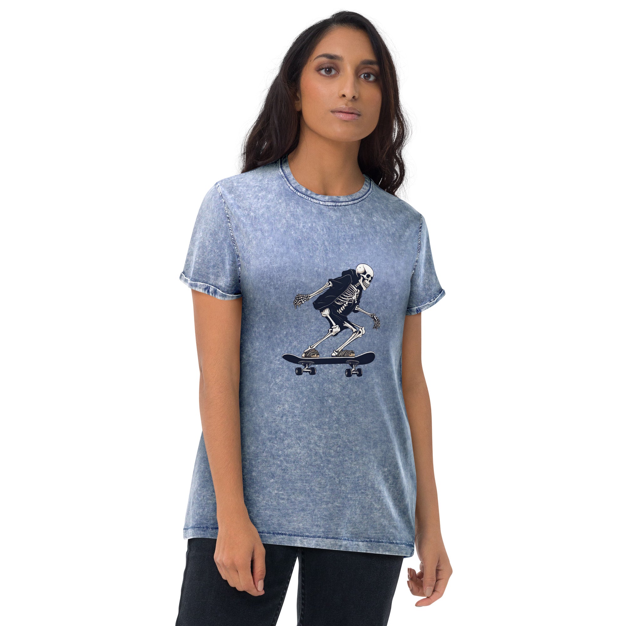 Skateboarding Skeleton Denim T-Shirt