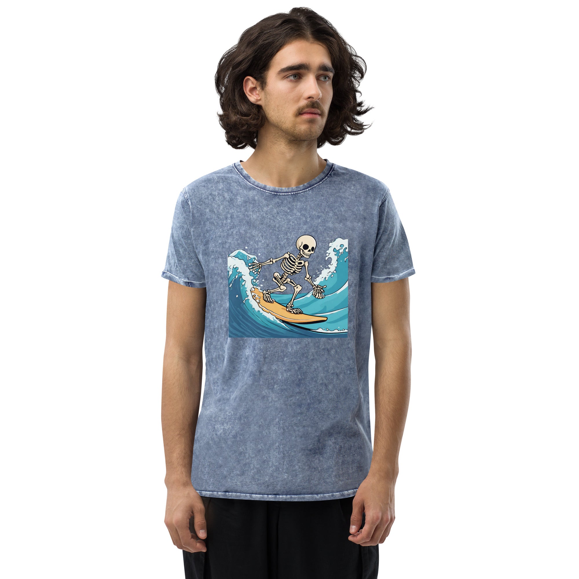 Surfing Skeleton Denim T-Shirt