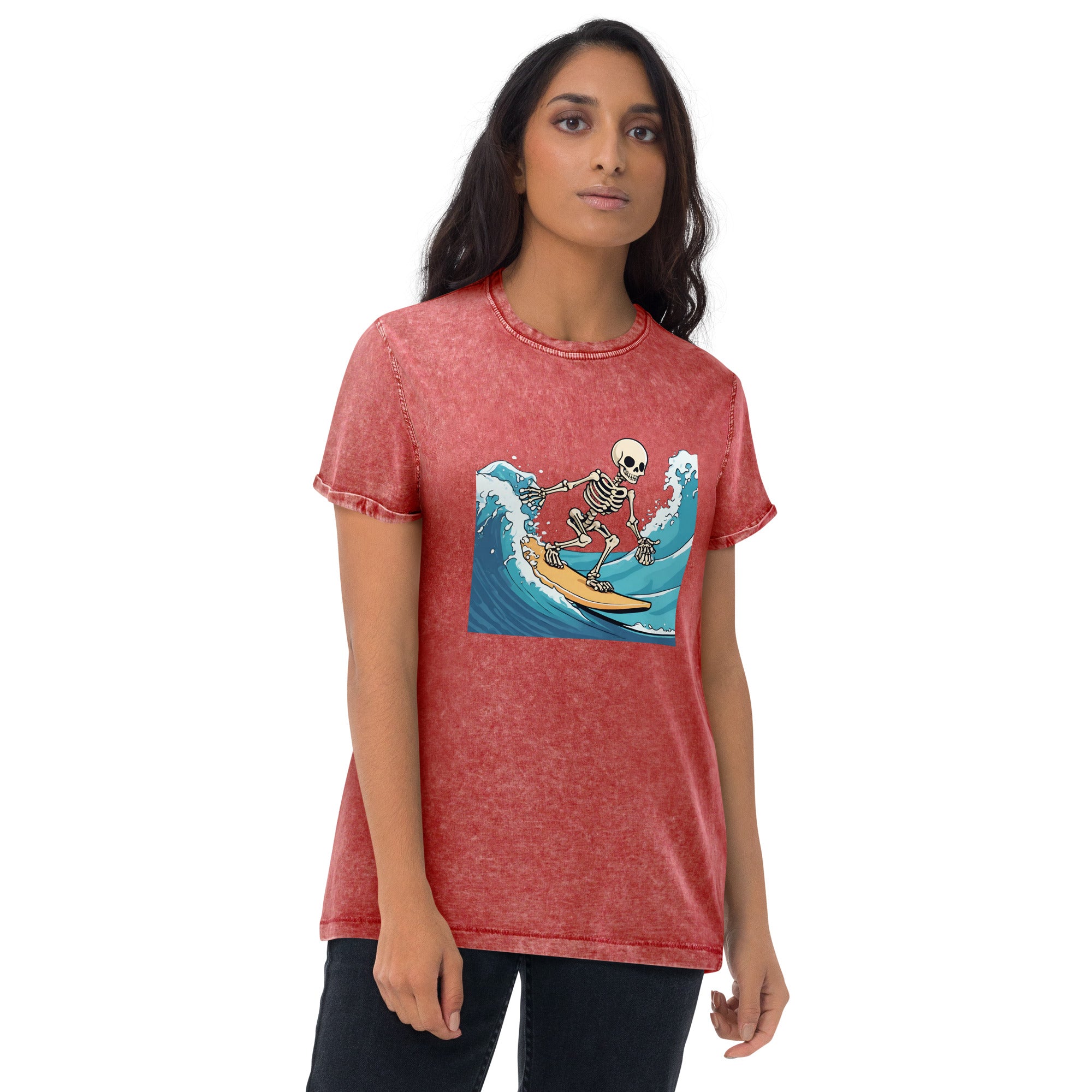 Surfing Skeleton Denim T-Shirt