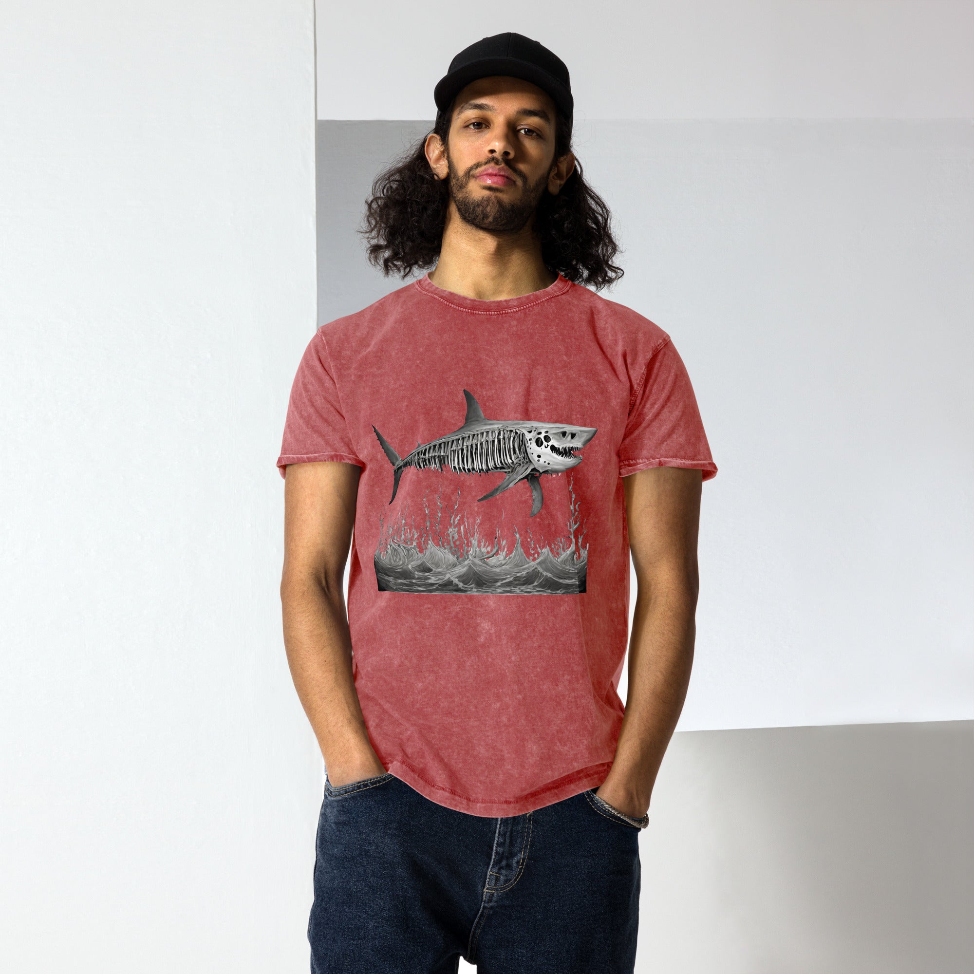 Skeleton Shark Denim T-Shirt