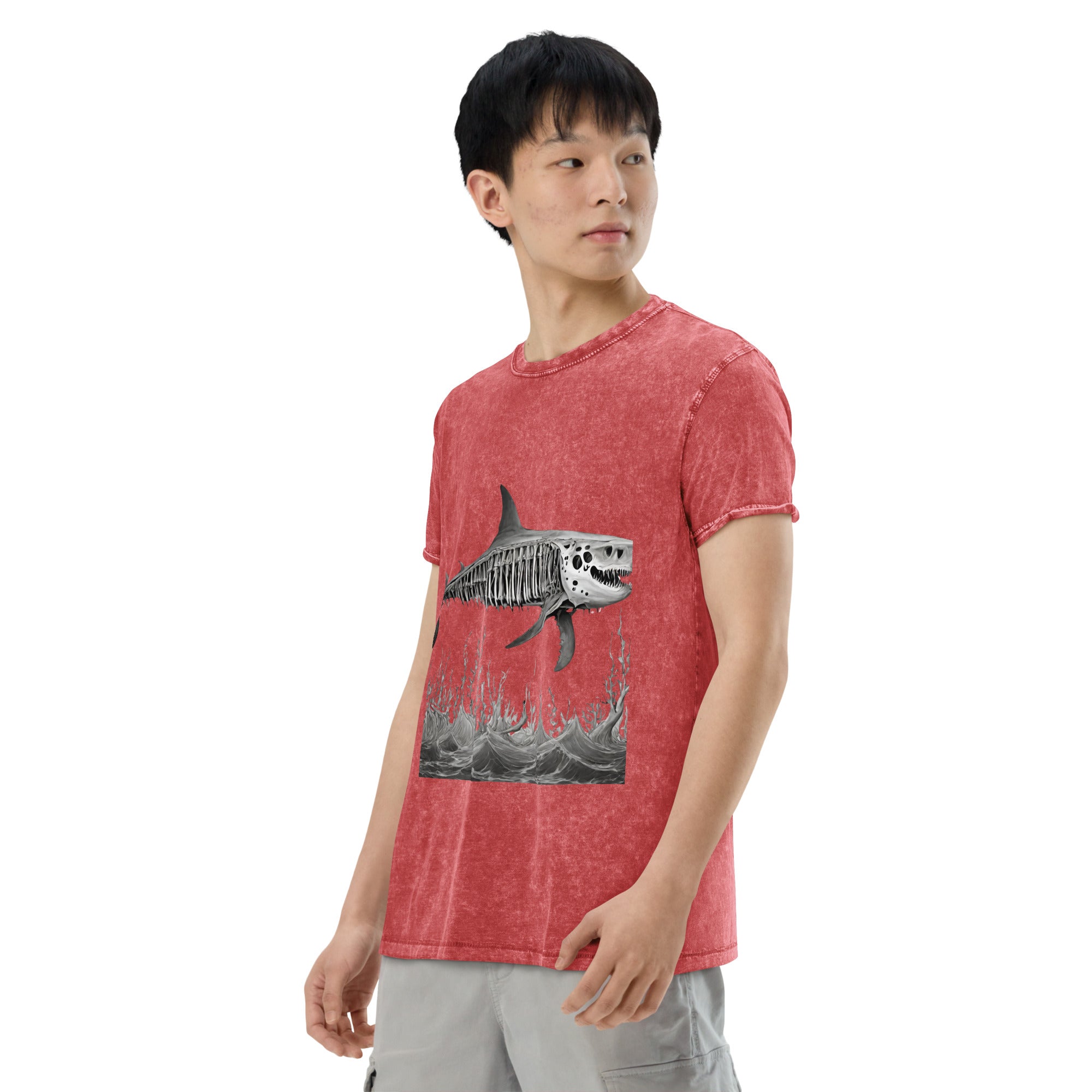 Skeleton Shark Denim T-Shirt