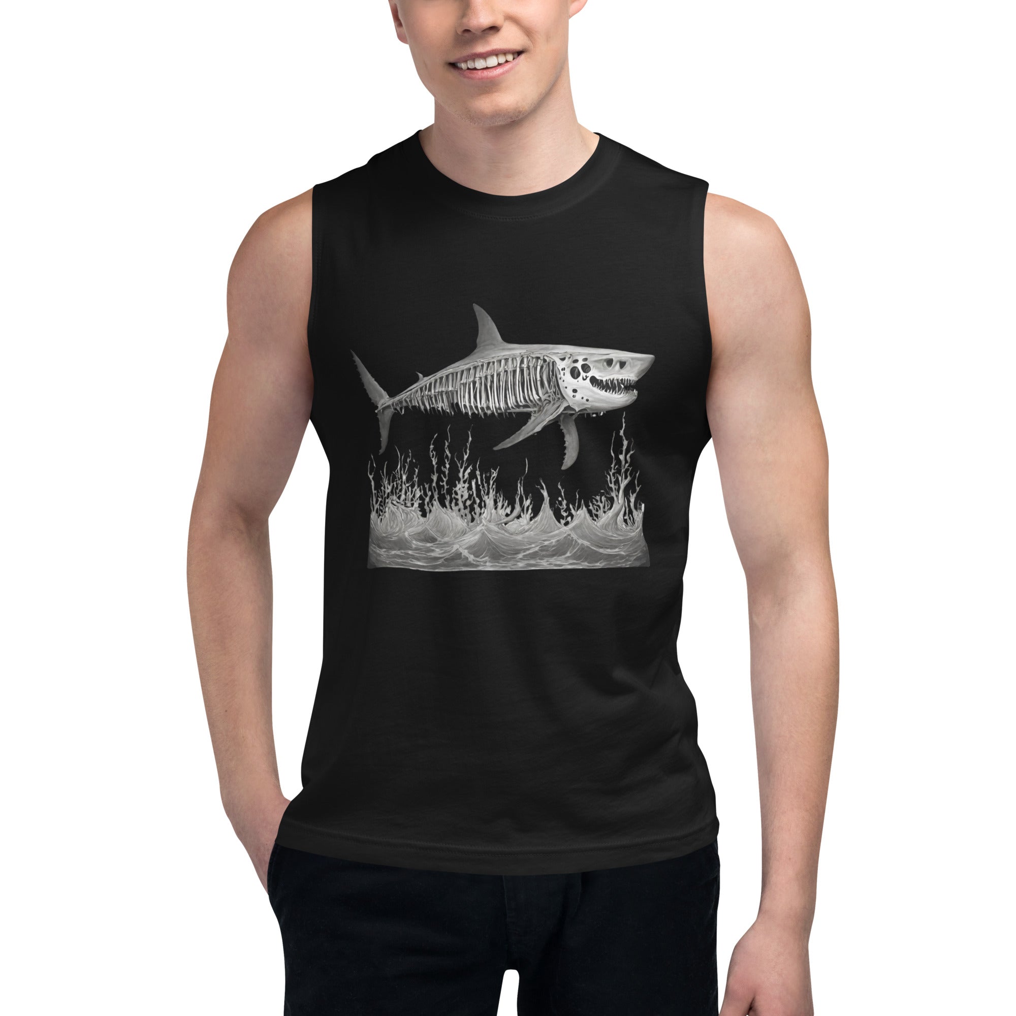 Skeleton Shark Muscle Shirt