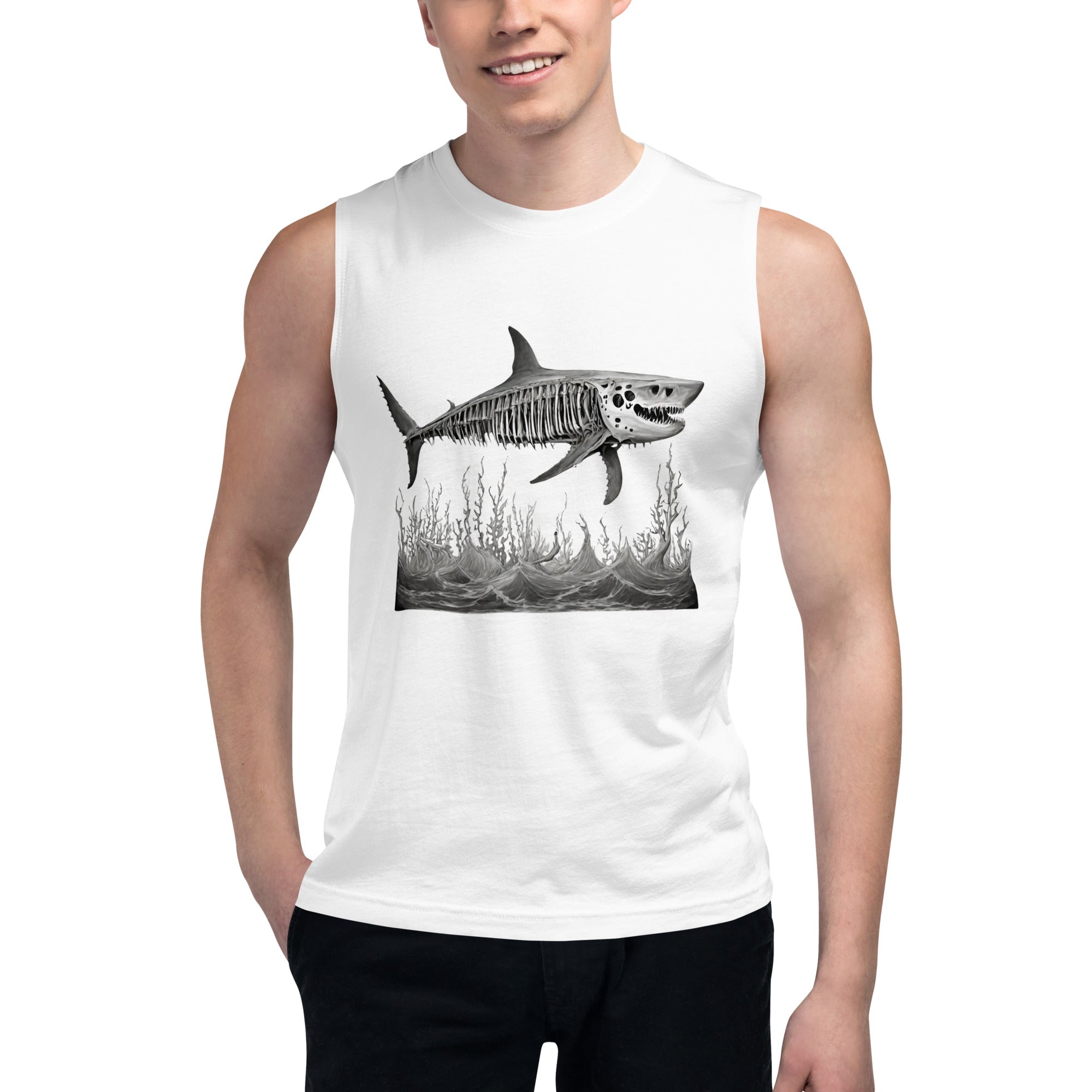 Skeleton Shark Muscle Shirt