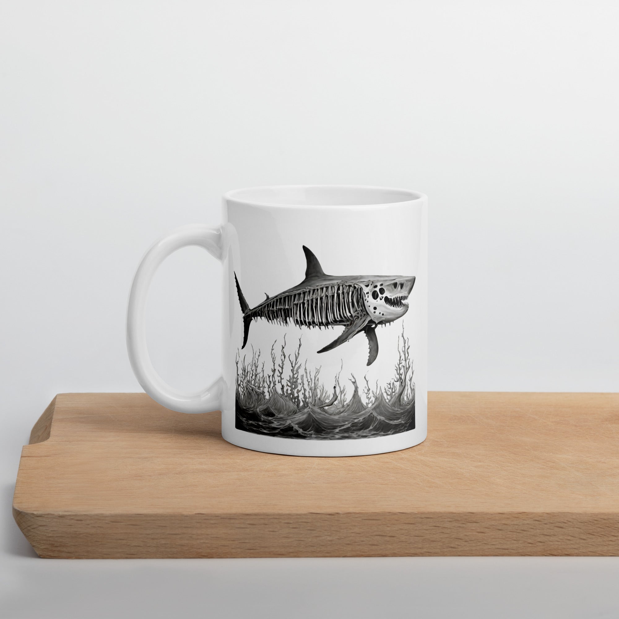 Skeleton Shark White Glossy Mug