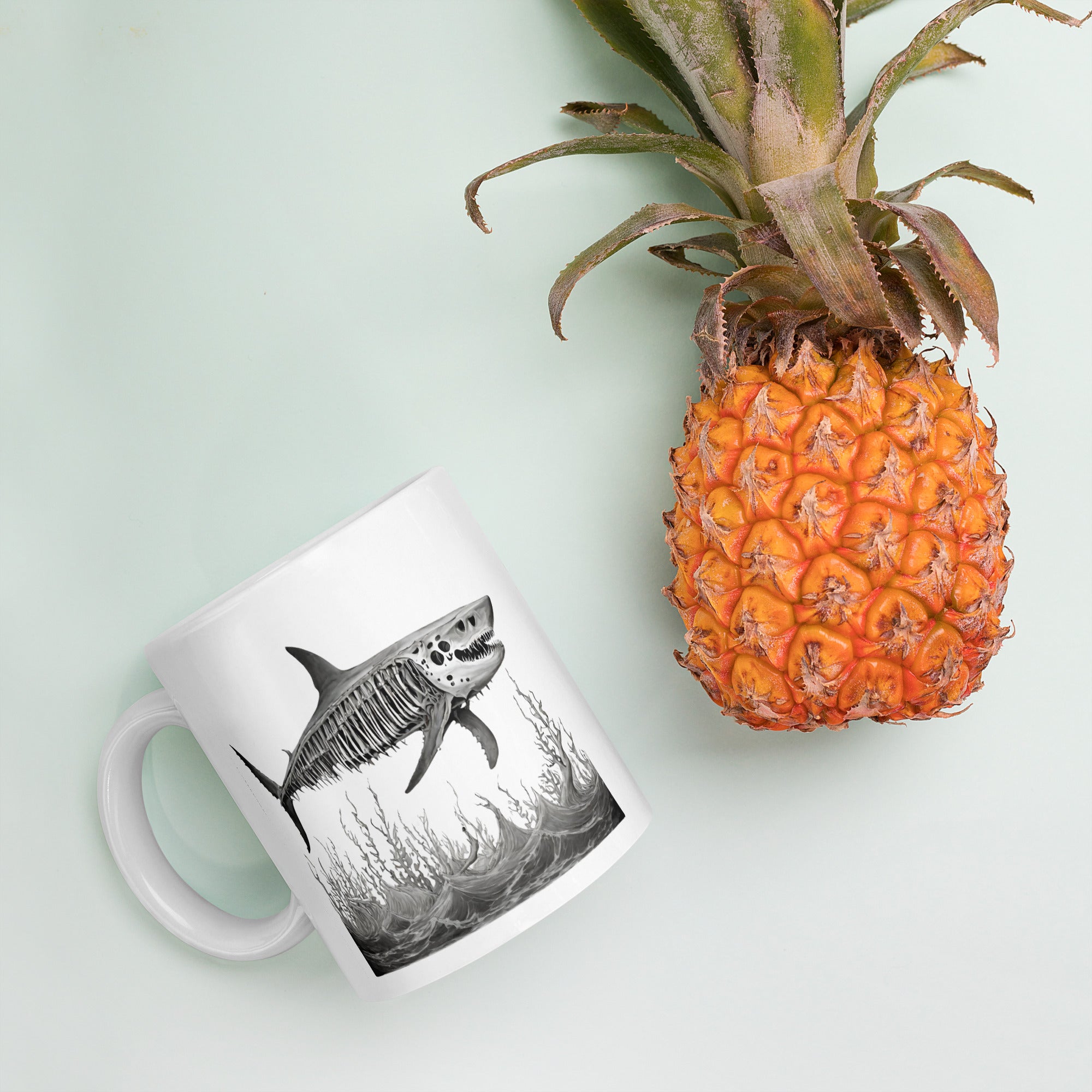 Skeleton Shark White Glossy Mug