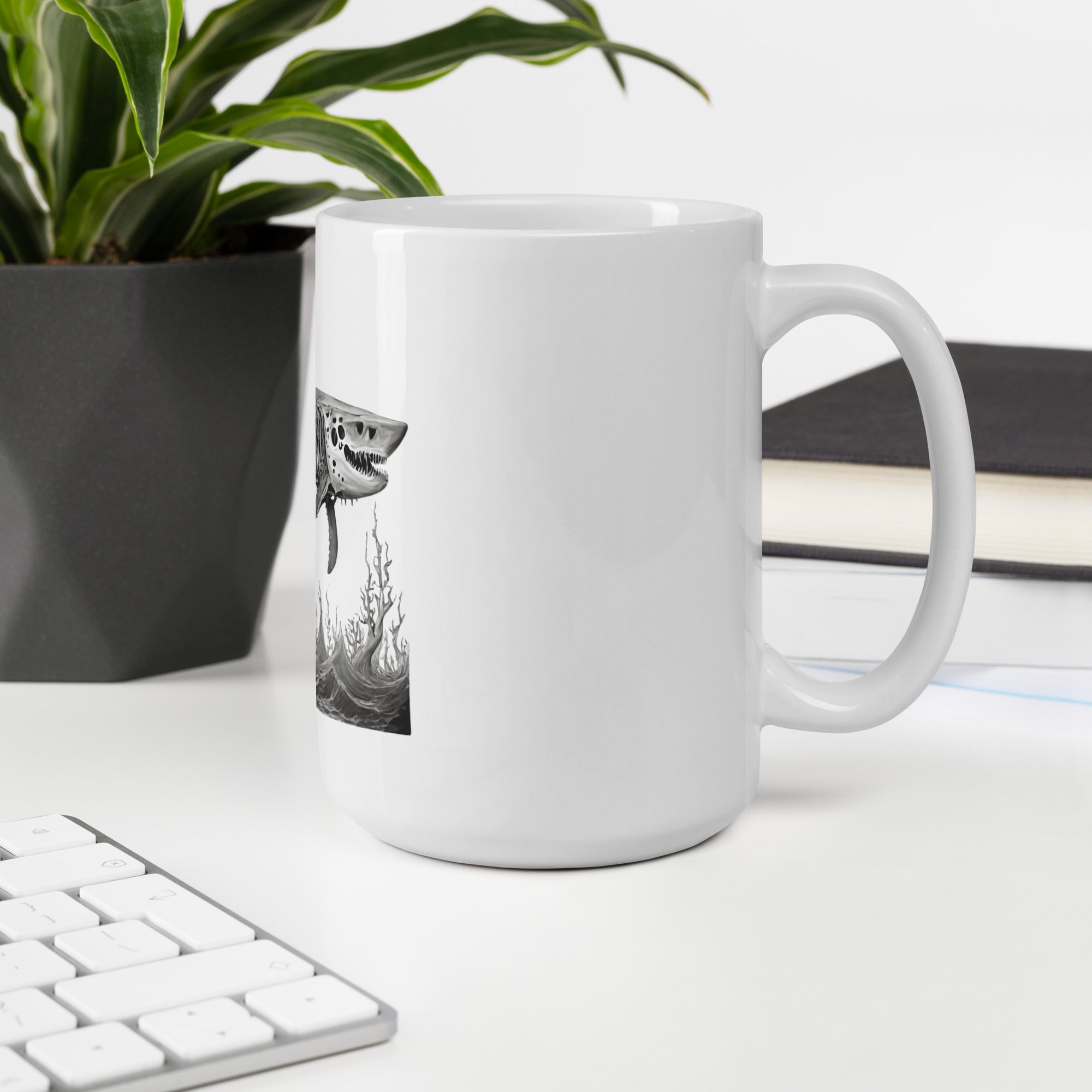 Skeleton Shark White Glossy Mug