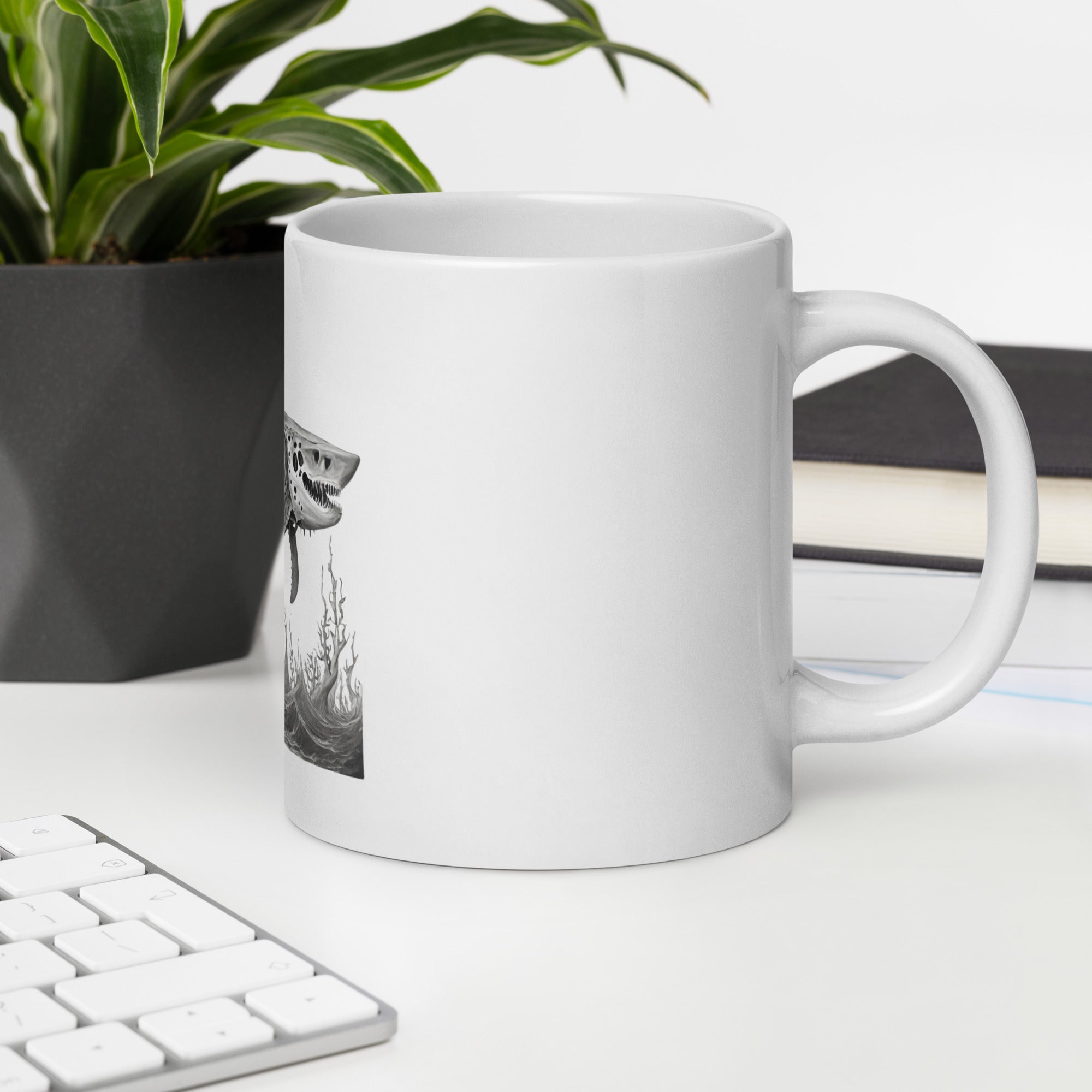 Skeleton Shark White Glossy Mug