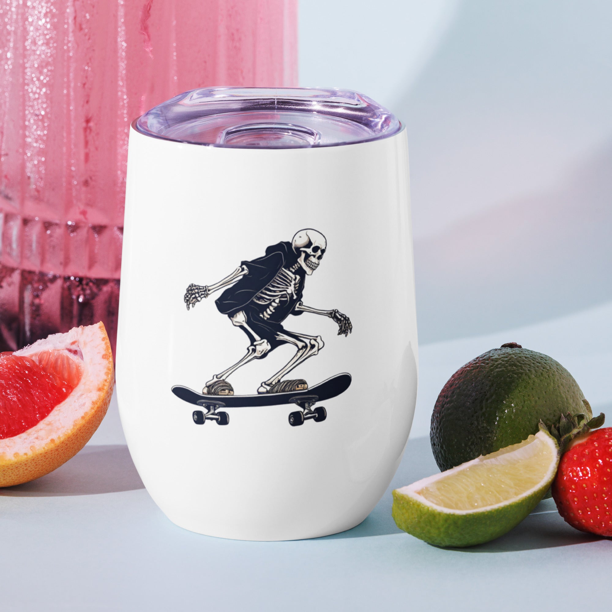 Skateboarding Skeleton Wine Tumbler