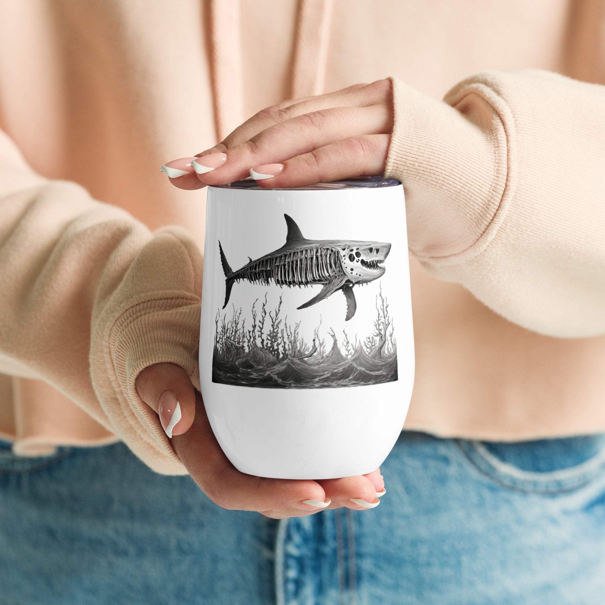 Skeleton Shark Wine Tumbler