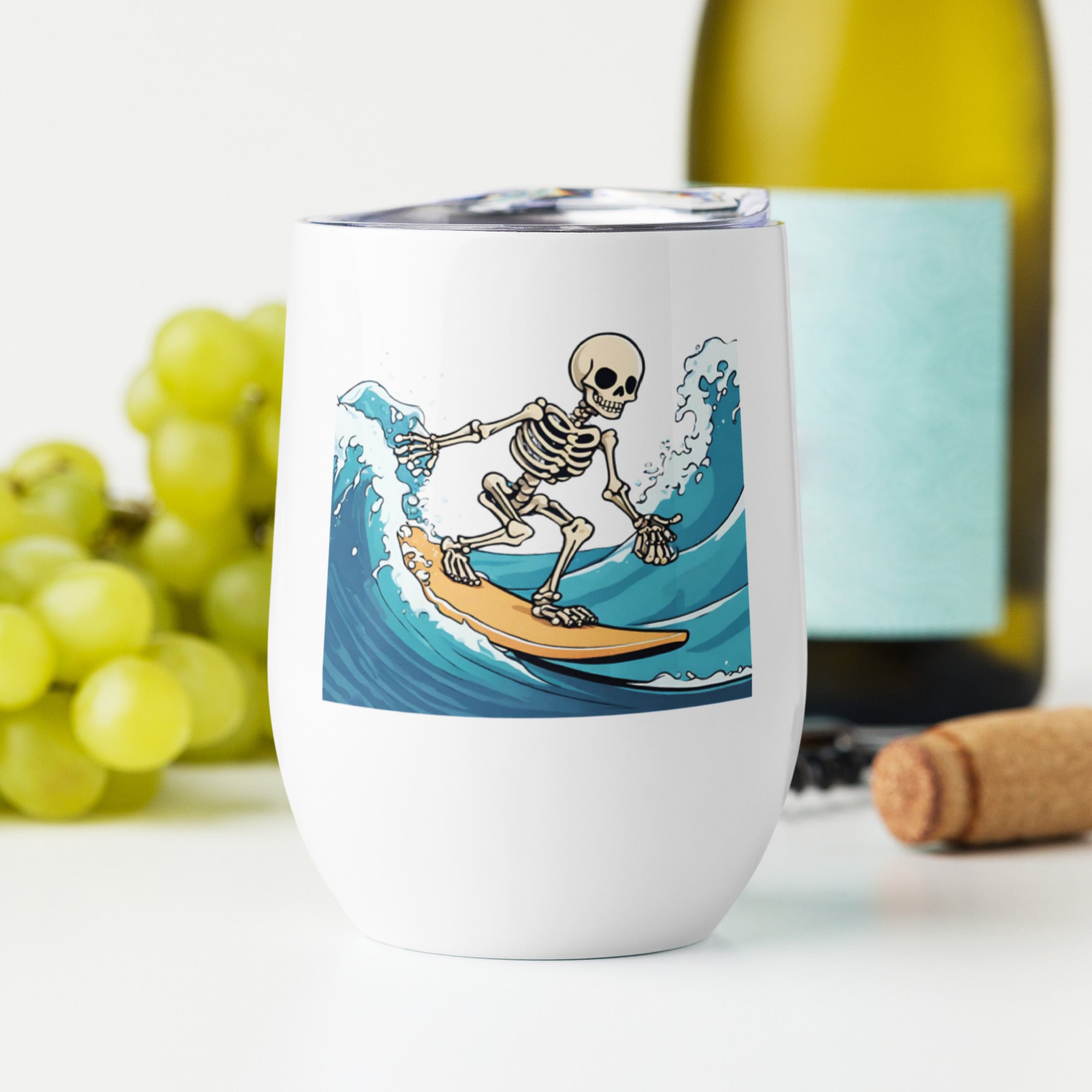 Surfing Skeleton Wine Tumbler