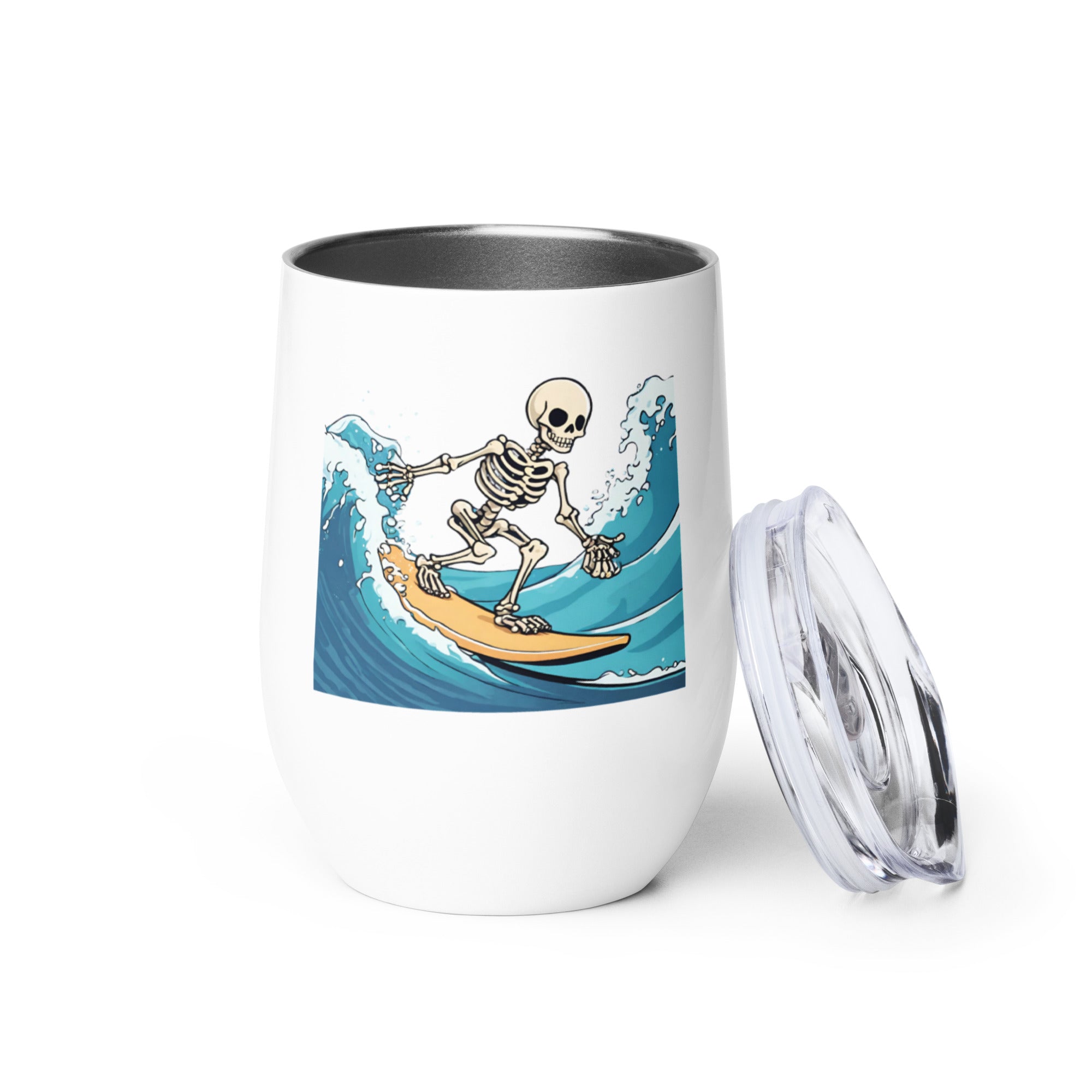 Surfing Skeleton Wine Tumbler