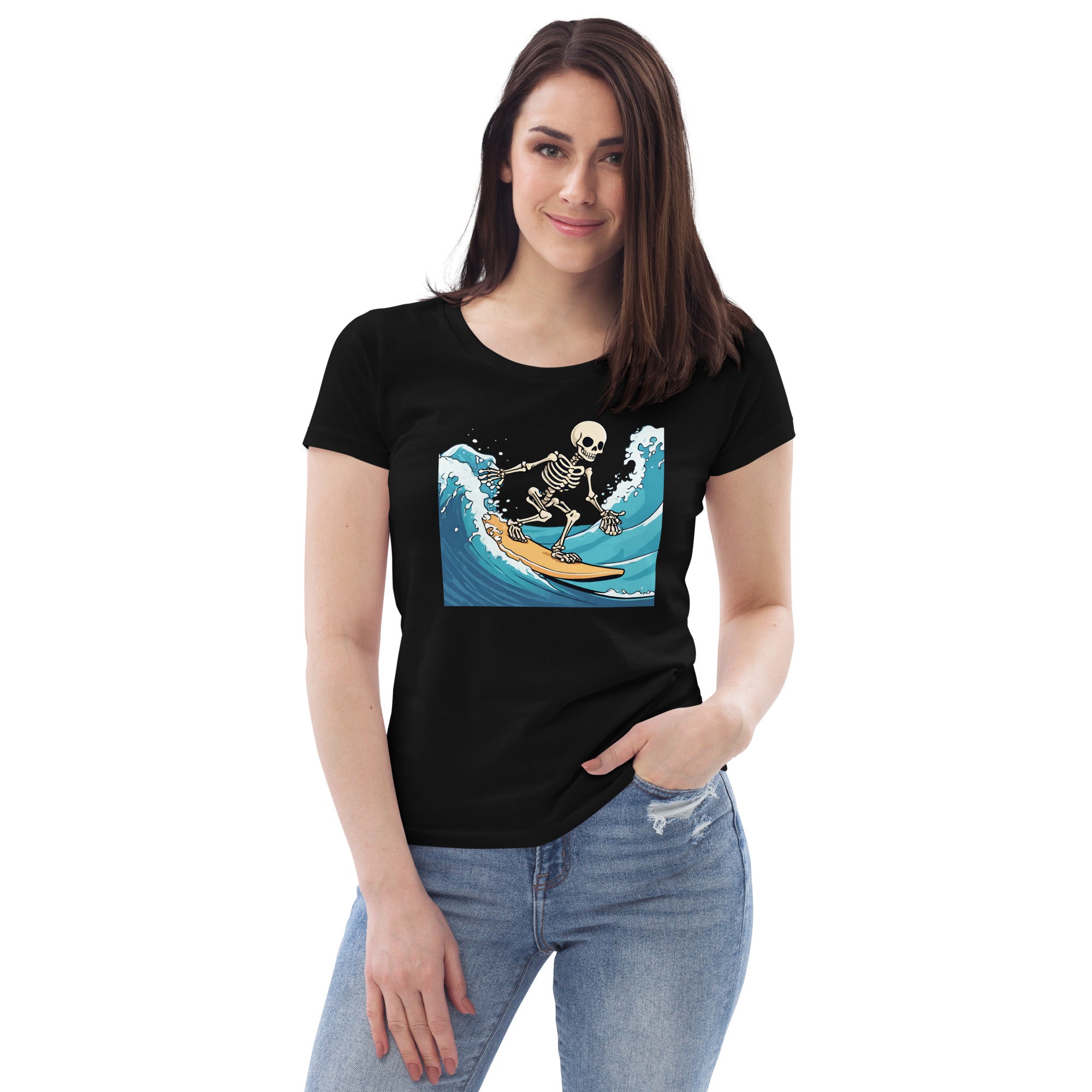 Surfing Skeleton Women's Fitted Eco T-Shirt