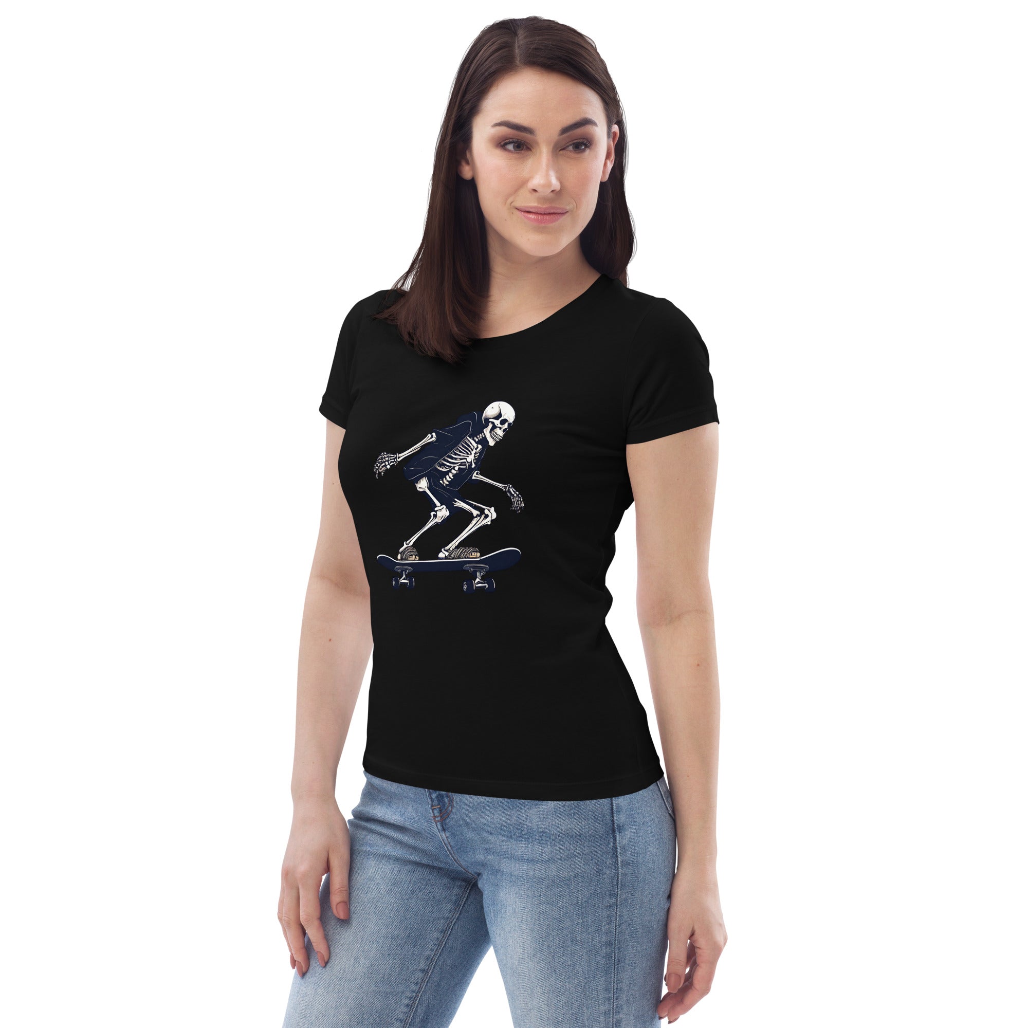 Skateboarding Skeleton Women's Fitted Eco T-Shirt