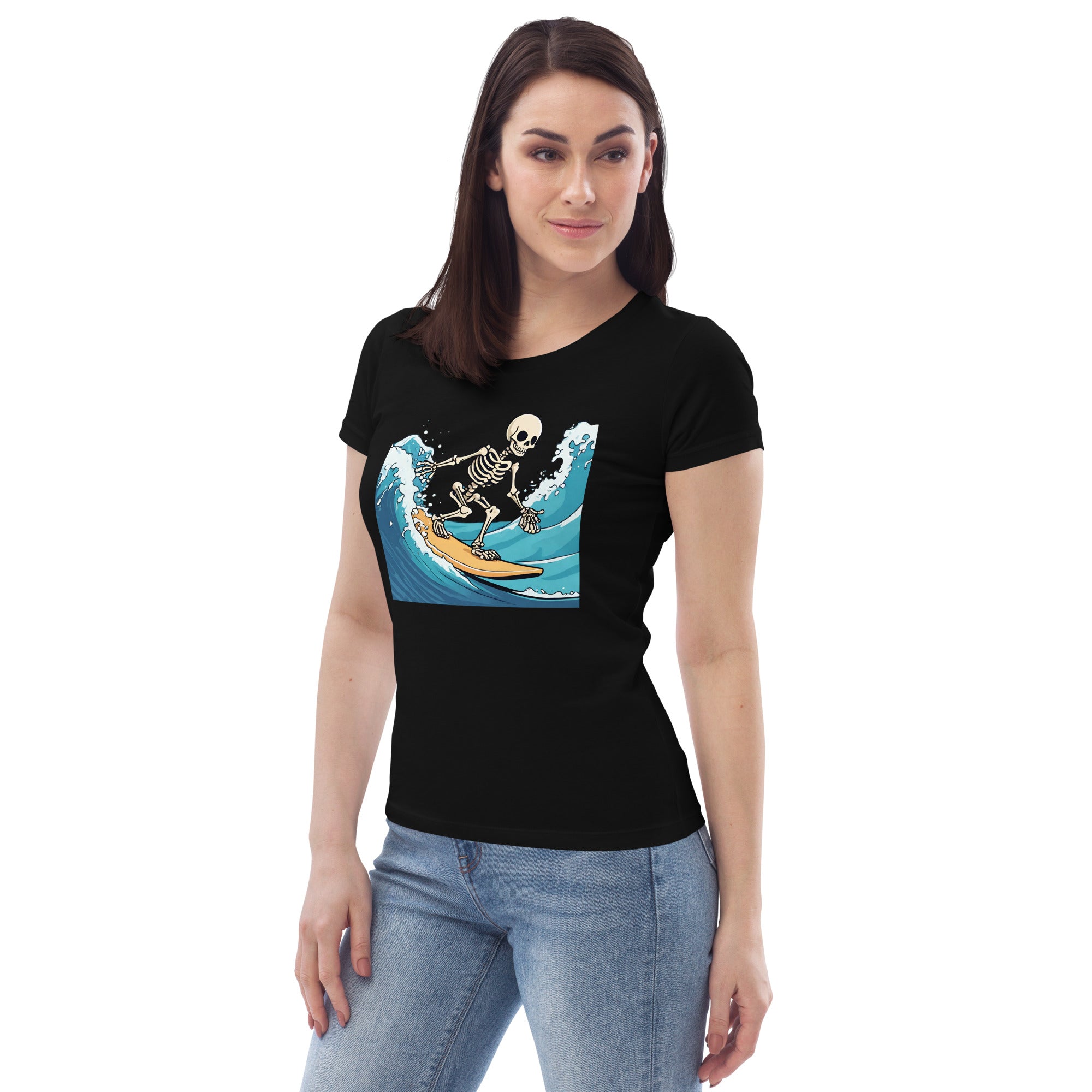 Surfing Skeleton Women's Fitted Eco T-Shirt