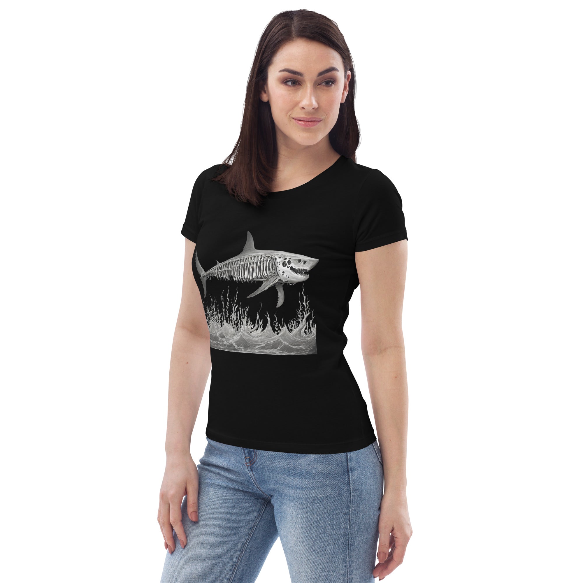 Skeleton Shark Women's Fitted Eco T-Shirt