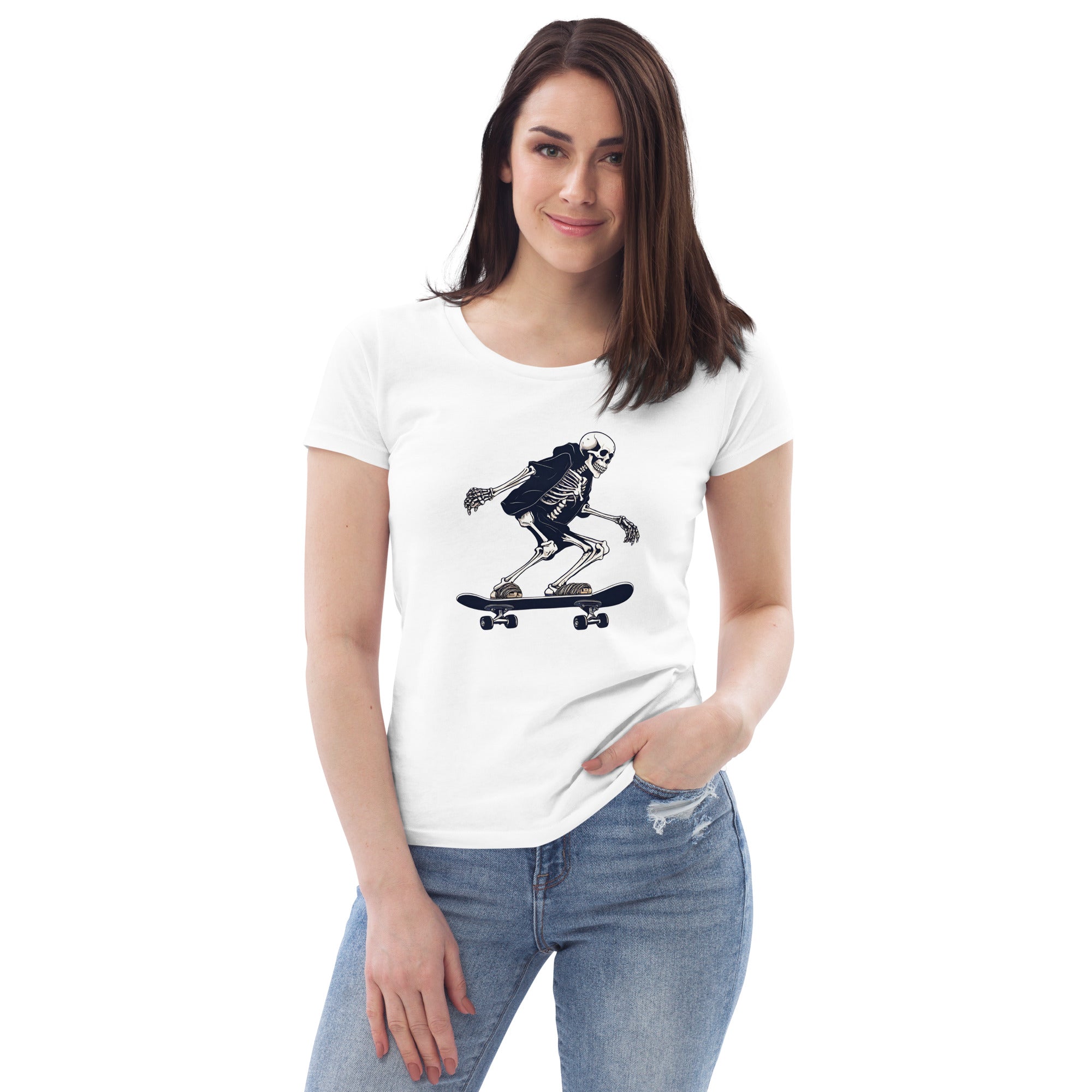 Skateboarding Skeleton Women's Fitted Eco T-Shirt