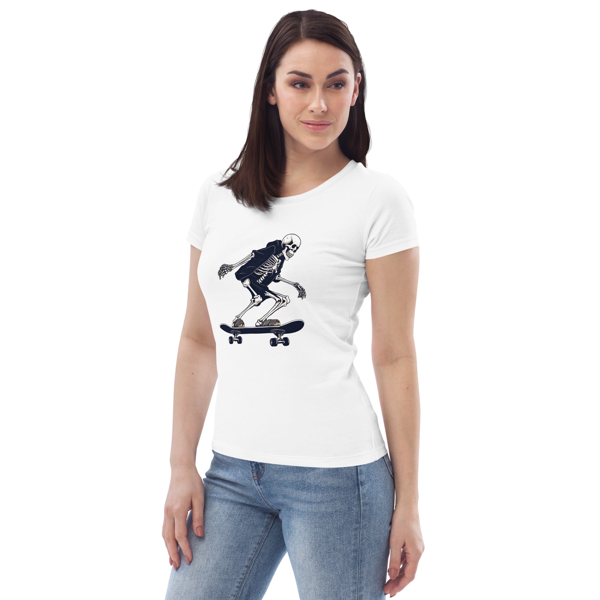 Skateboarding Skeleton Women's Fitted Eco T-Shirt