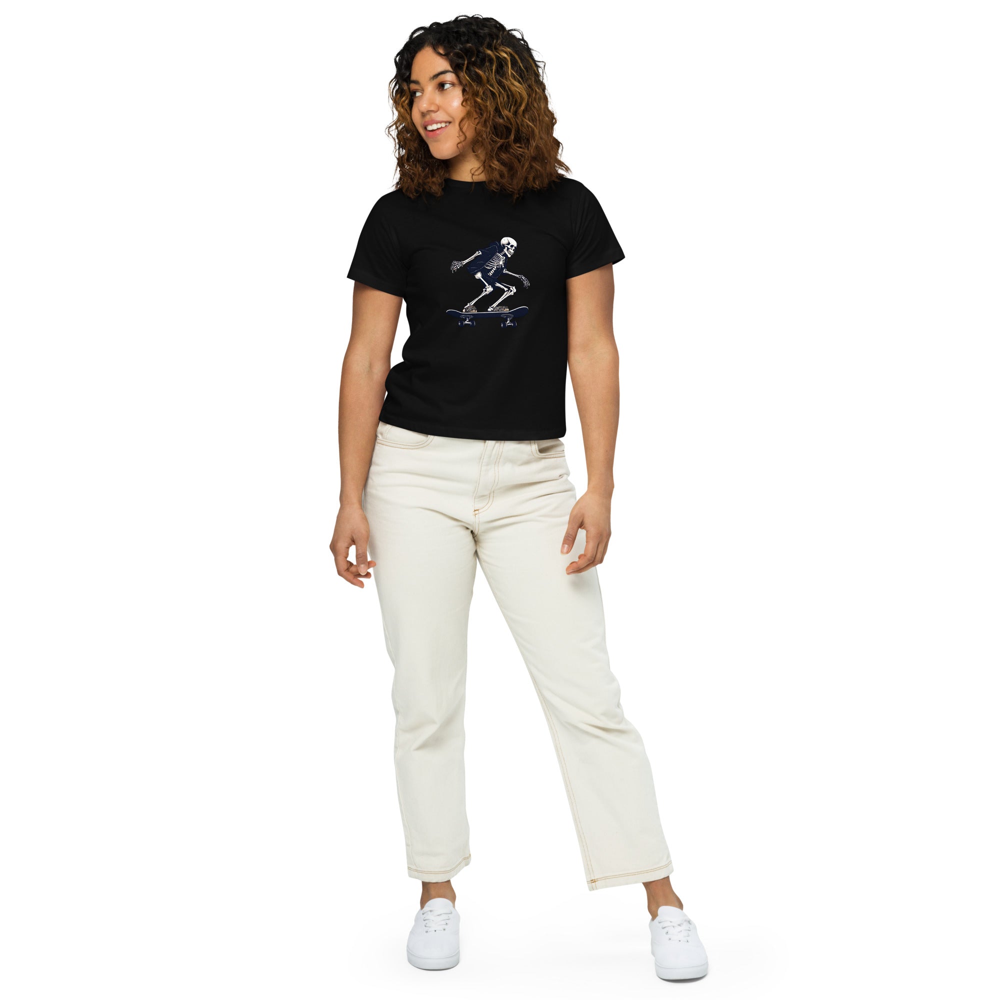 Skateboarding Skeleton Women’s High-Waisted T-Shirt