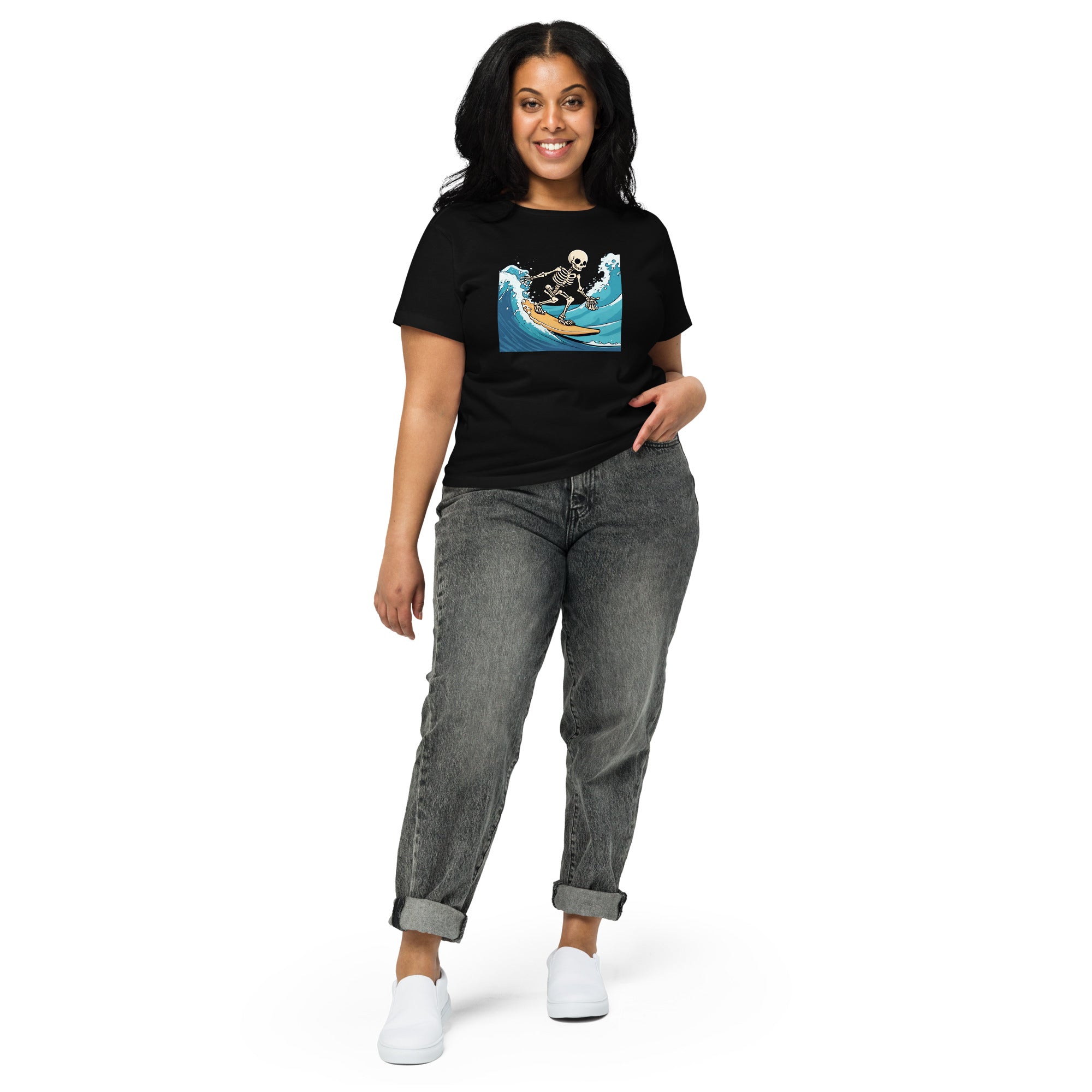 Surfing Skeleton Women’s High-Waisted T-Shirt