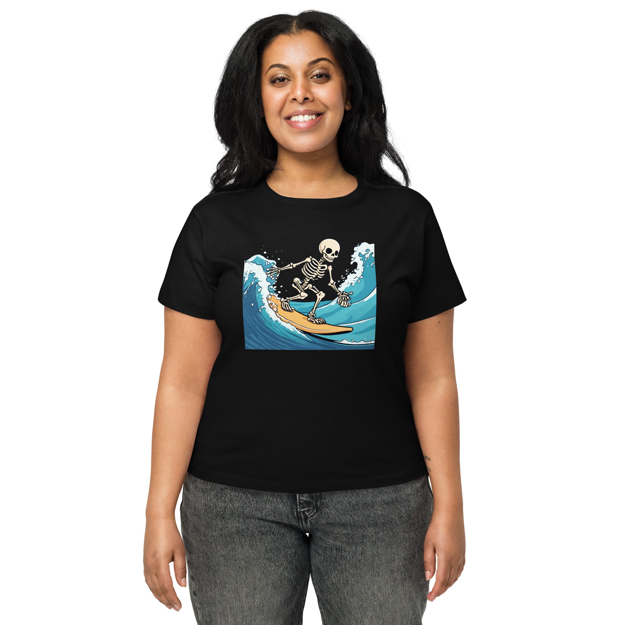 Surfing Skeleton Women’s High-Waisted T-Shirt