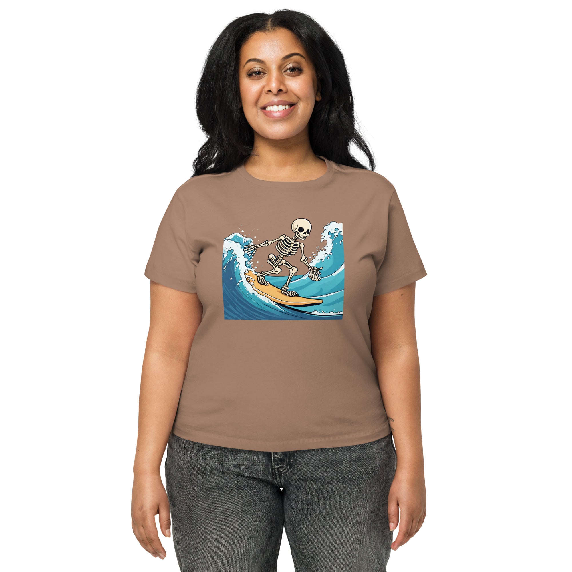 Surfing Skeleton Women’s High-Waisted T-Shirt