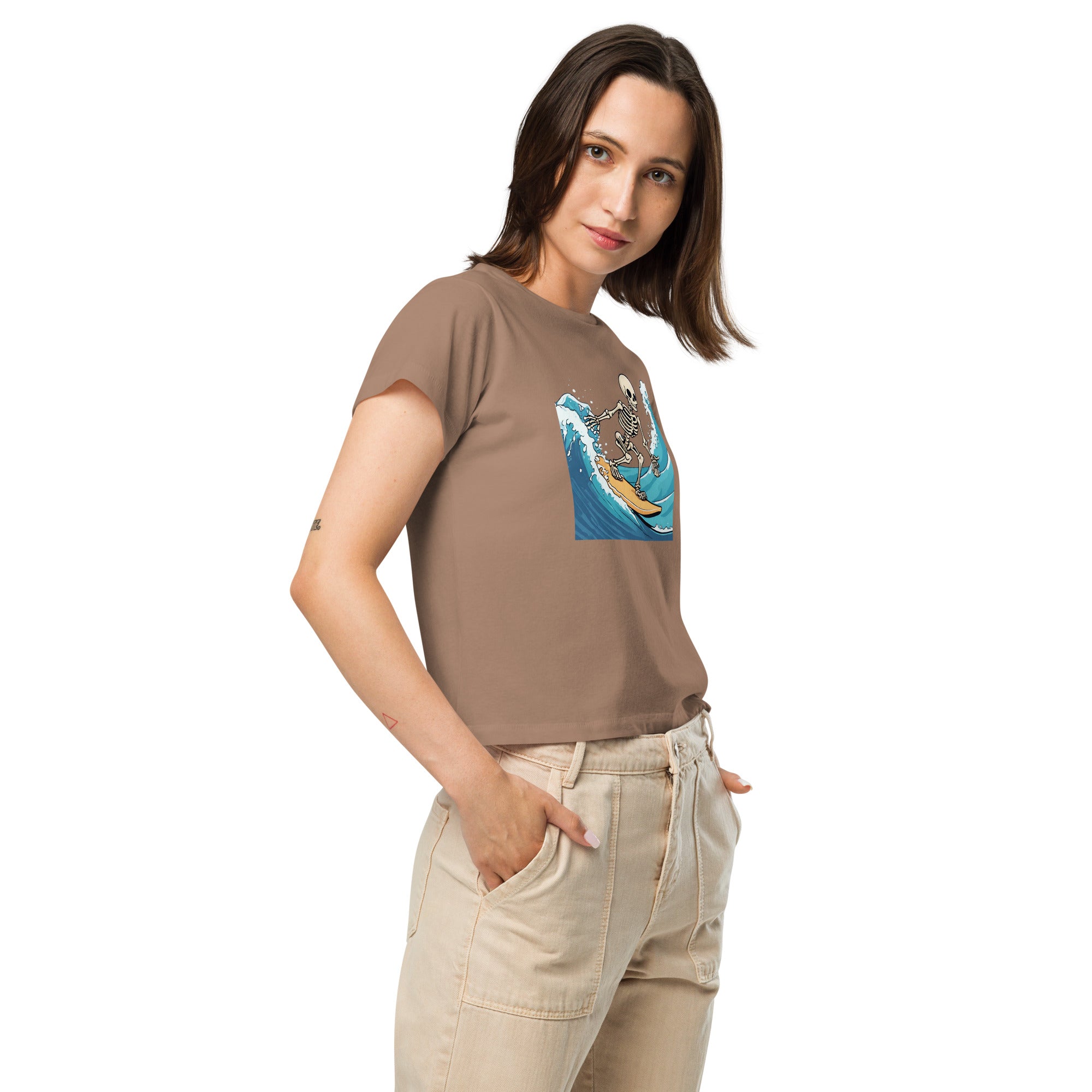 Surfing Skeleton Women’s High-Waisted T-Shirt