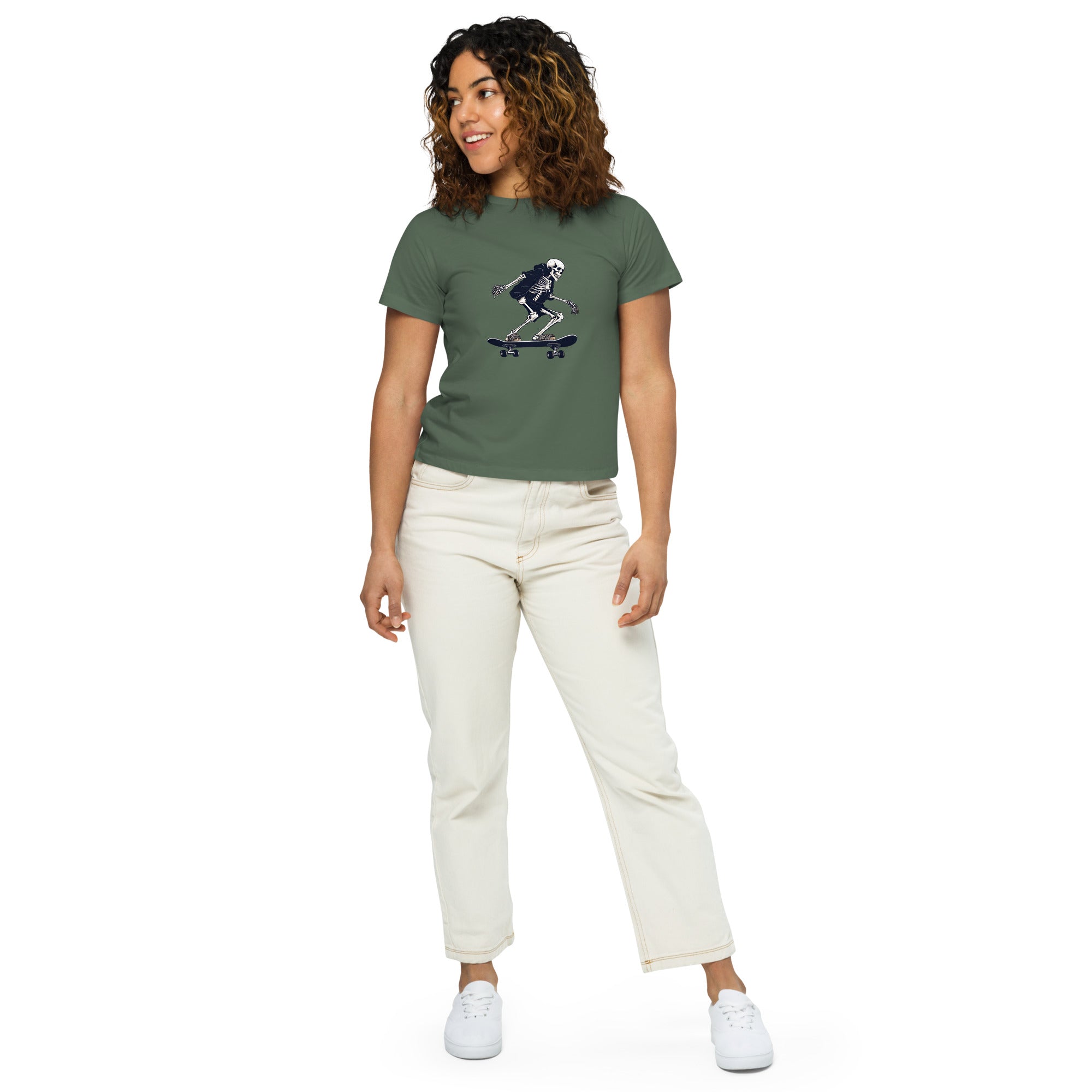 Skateboarding Skeleton Women’s High-Waisted T-Shirt