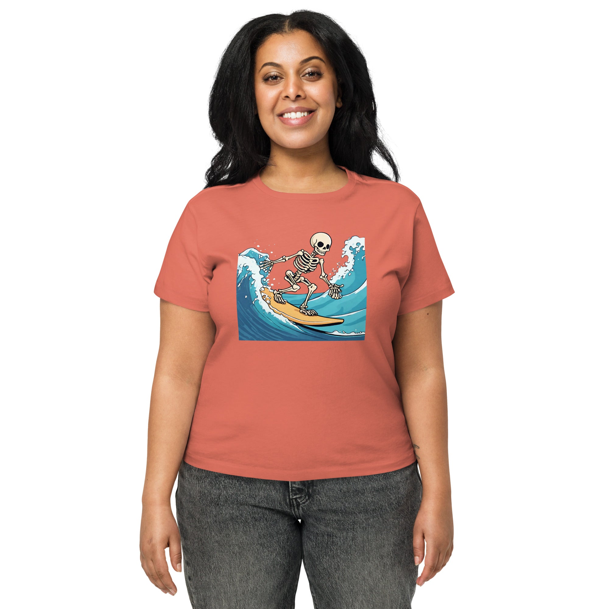 Surfing Skeleton Women’s High-Waisted T-Shirt