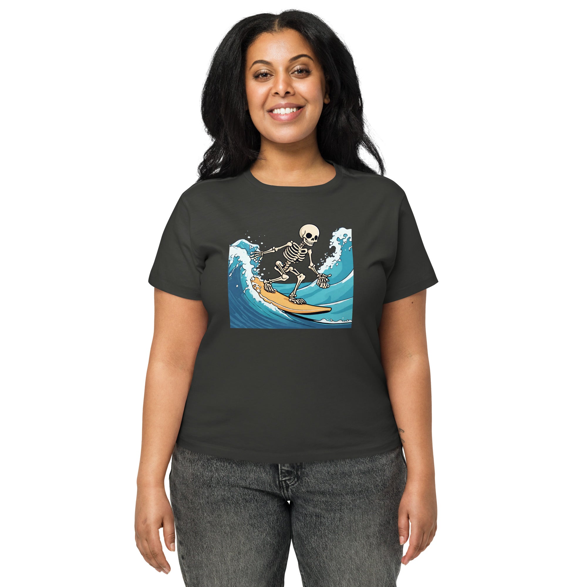 Surfing Skeleton Women’s High-Waisted T-Shirt