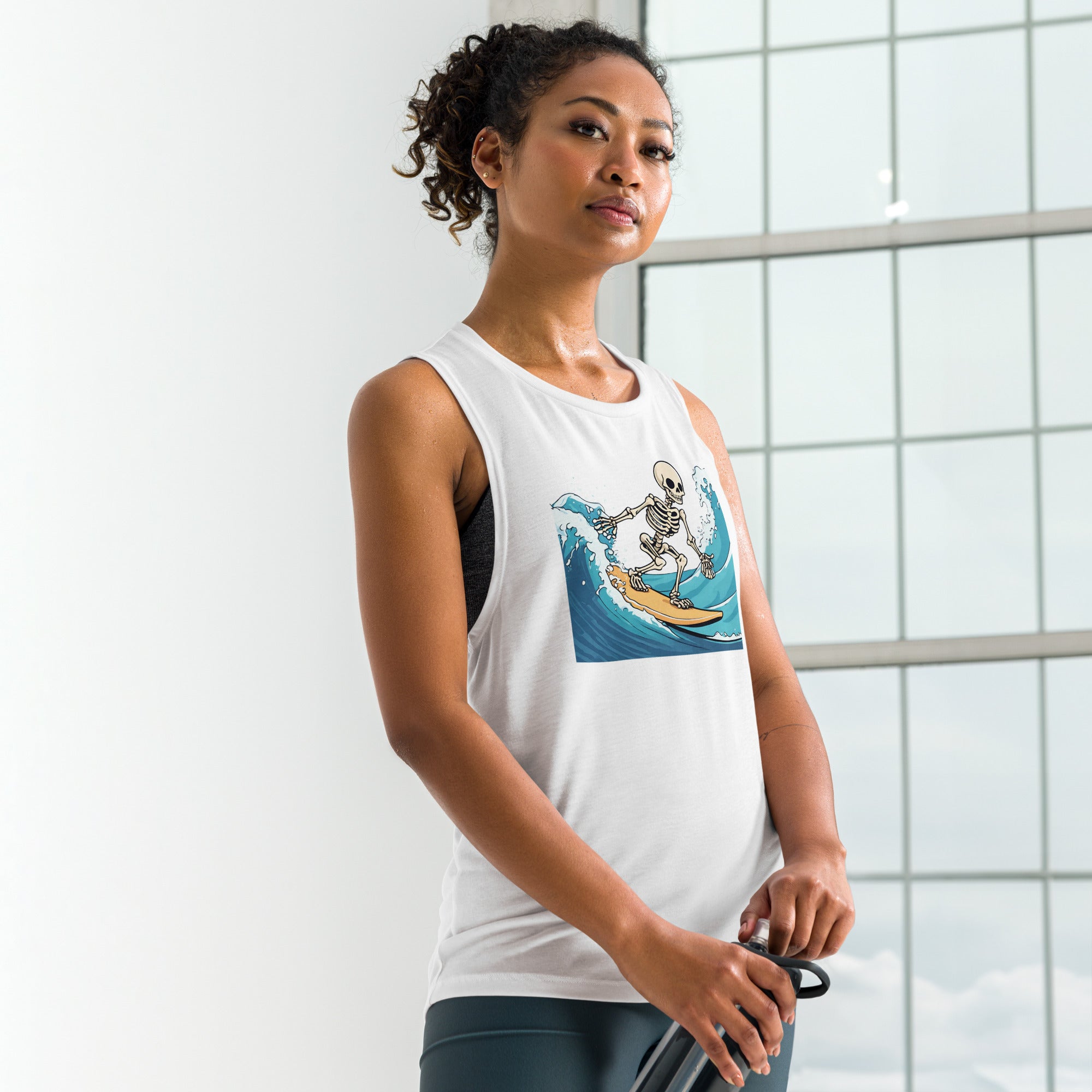 Surfing Skeleton Ladies’ Muscle Tank