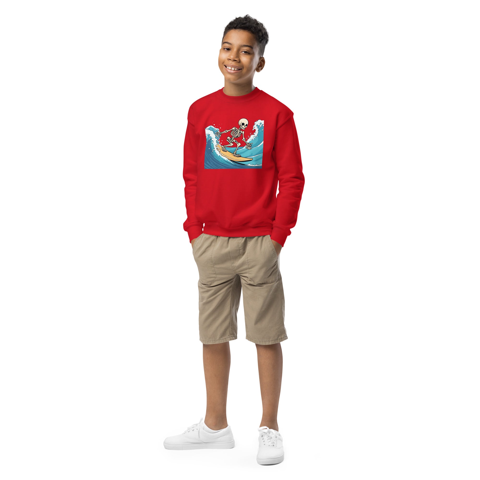 Surfing Skeleton Youth Crewneck Sweatshirt