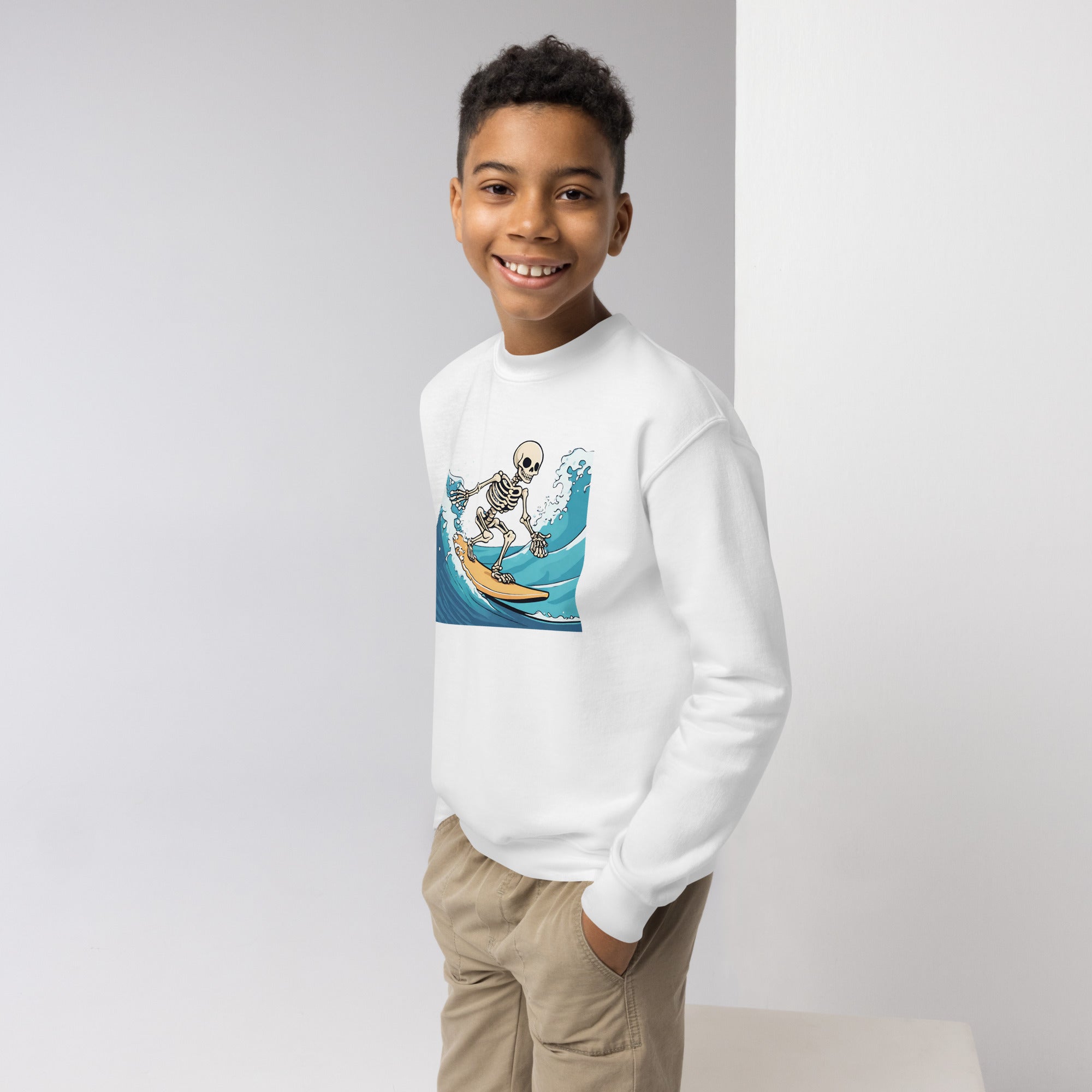 Surfing Skeleton Youth Crewneck Sweatshirt