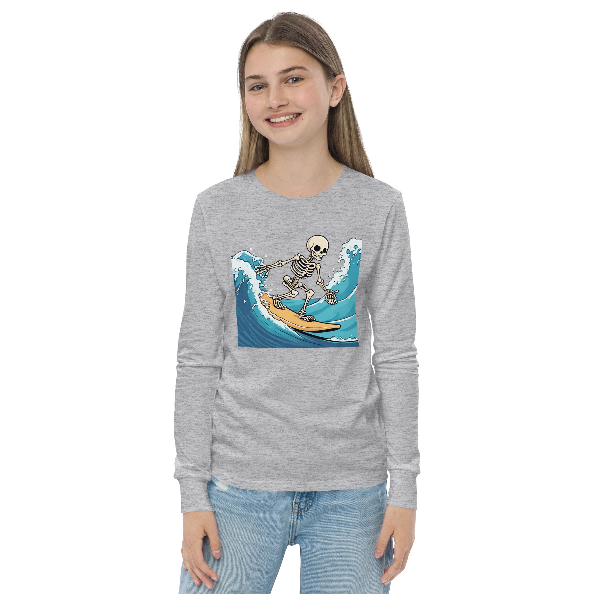 Surfing Skeleton Youth Long Sleeve Shirt