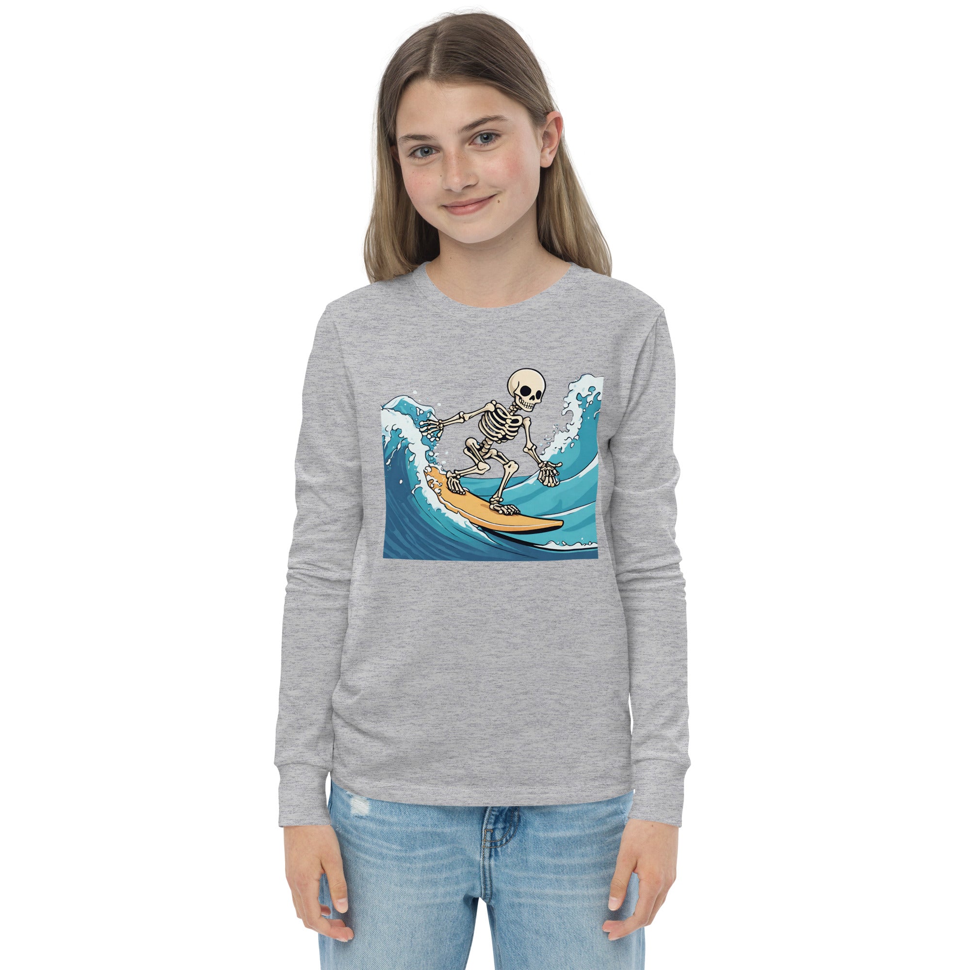 Surfing Skeleton Youth Long Sleeve Shirt