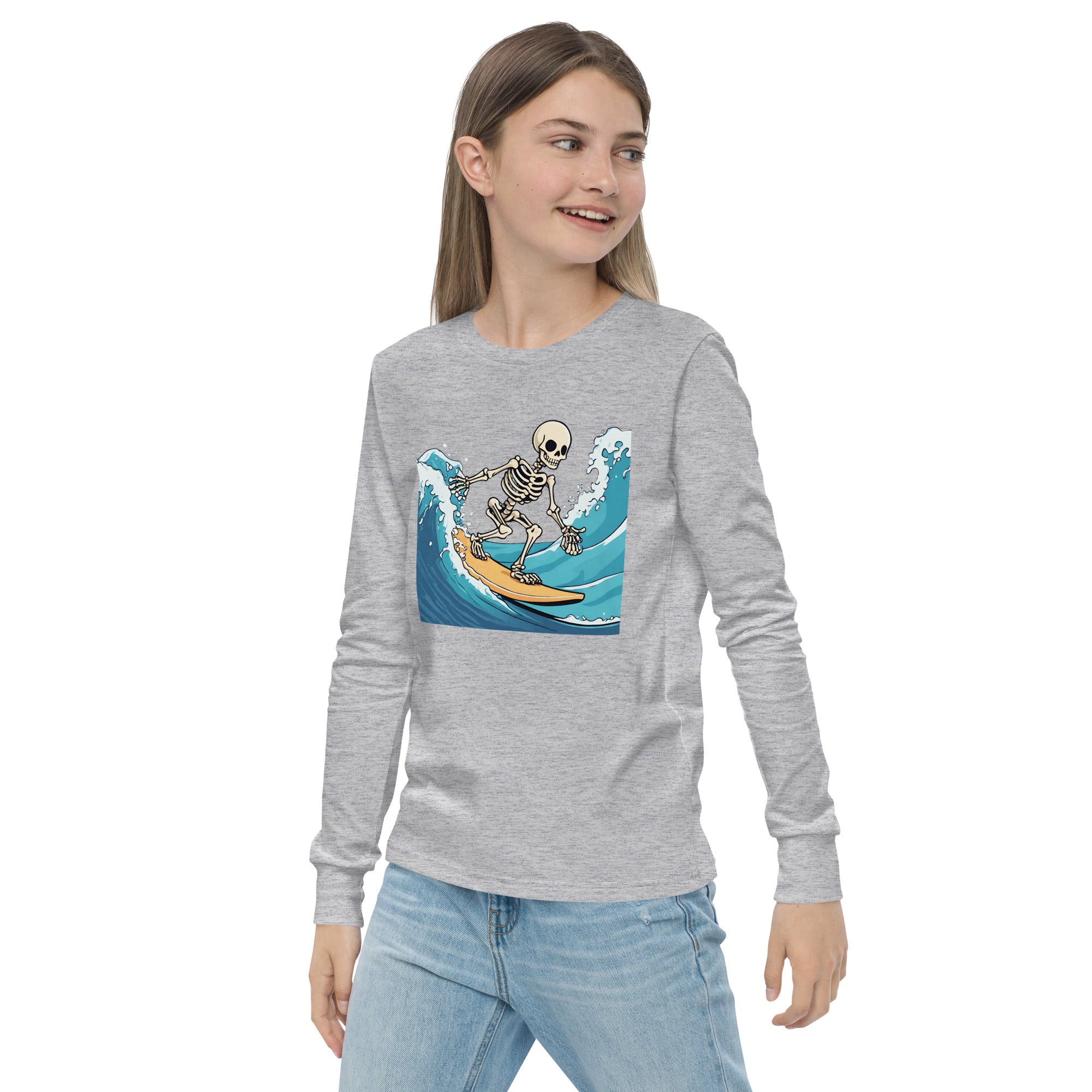 Surfing Skeleton Youth Long Sleeve Shirt