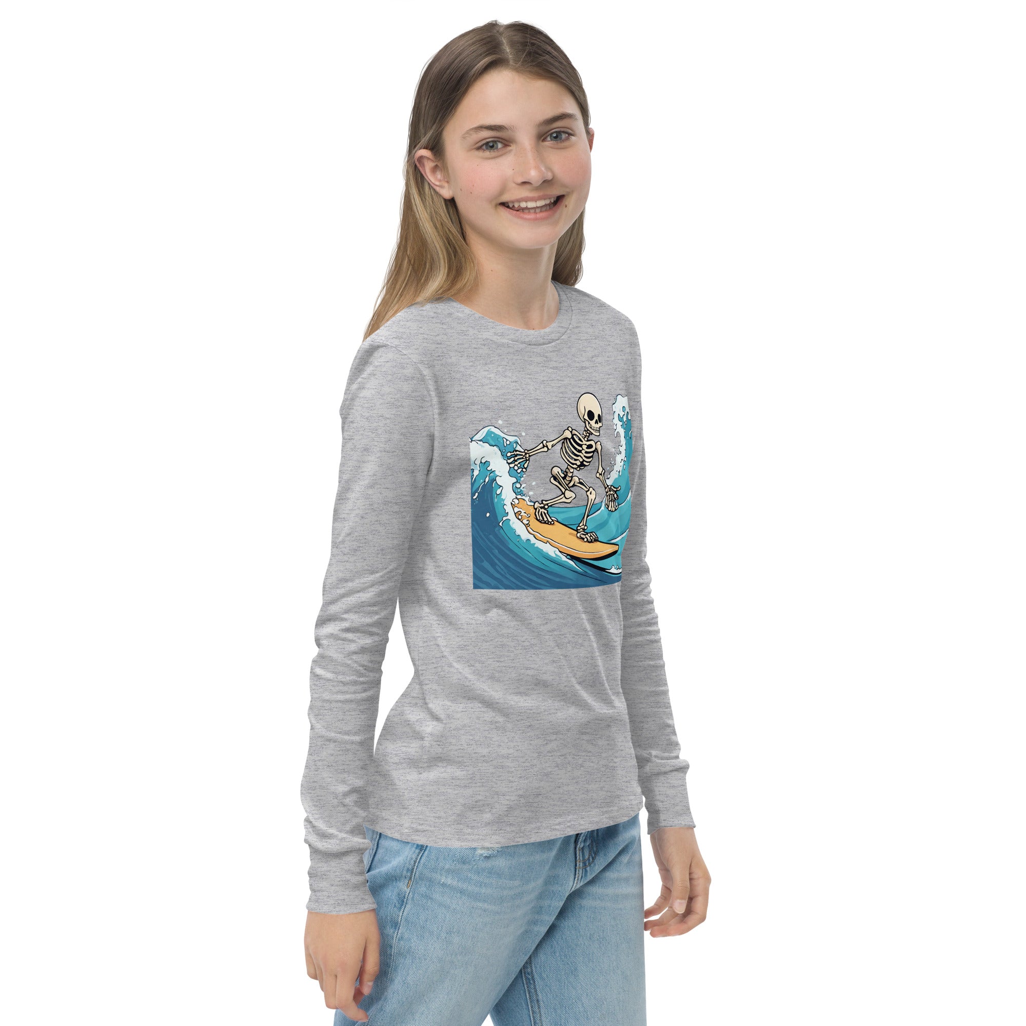 Surfing Skeleton Youth Long Sleeve Shirt