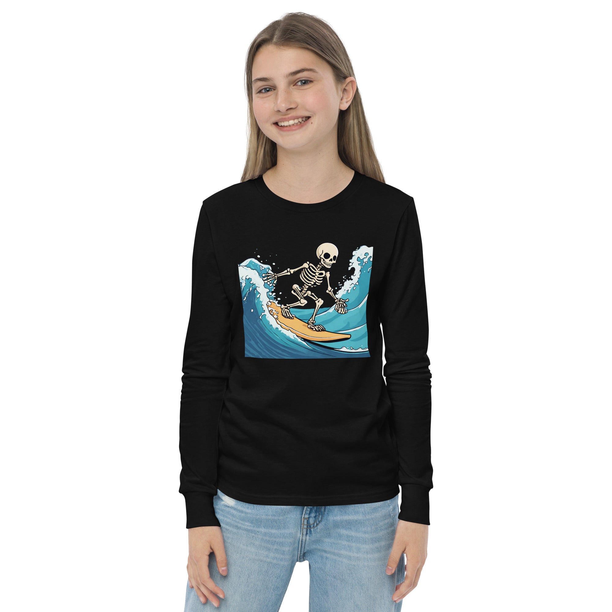 Surfing Skeleton Youth Long Sleeve Shirt