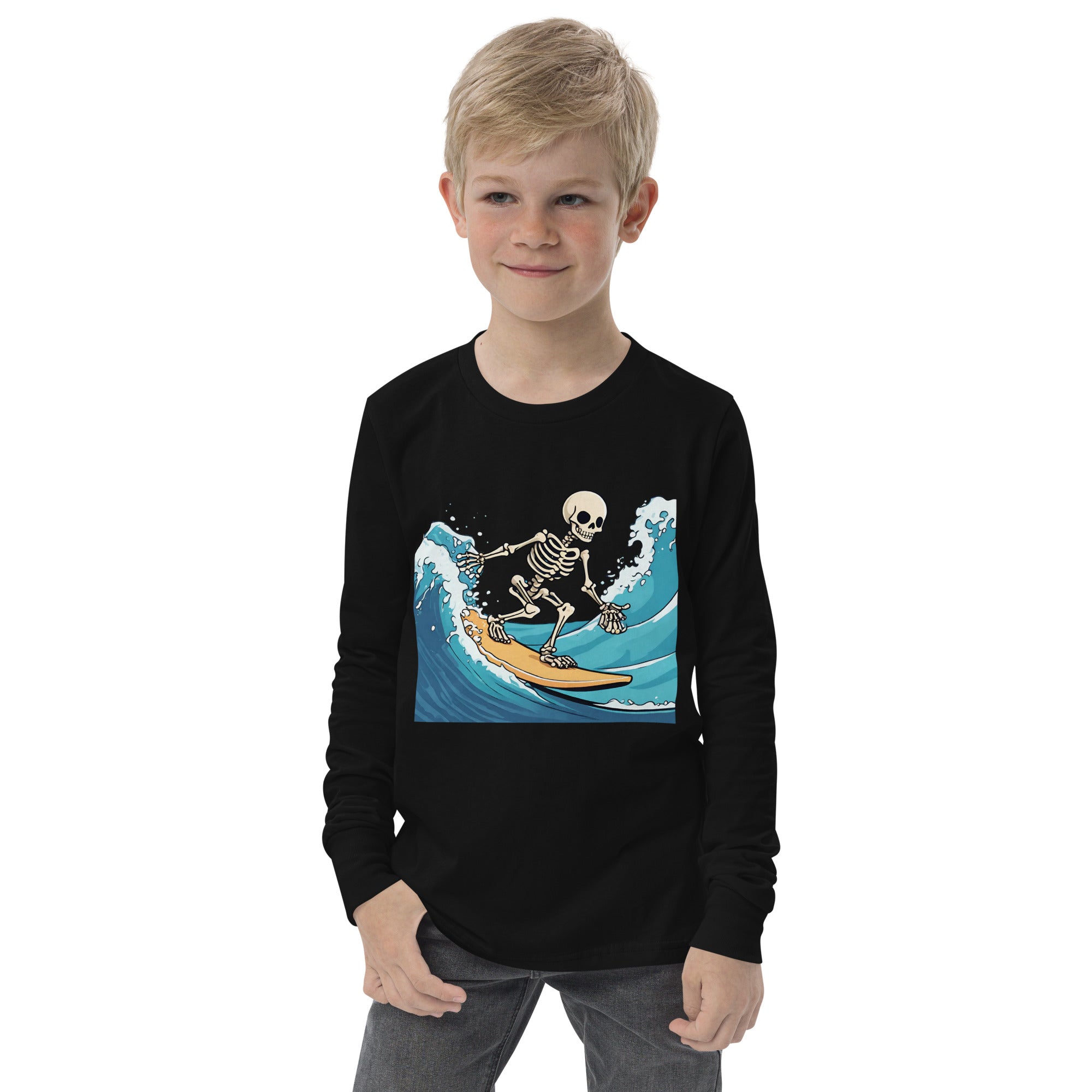 Surfing Skeleton Youth Long Sleeve Shirt