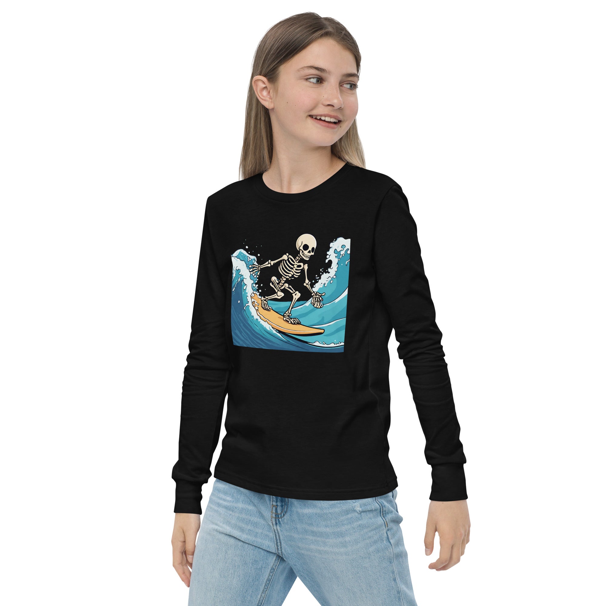 Surfing Skeleton Youth Long Sleeve Shirt