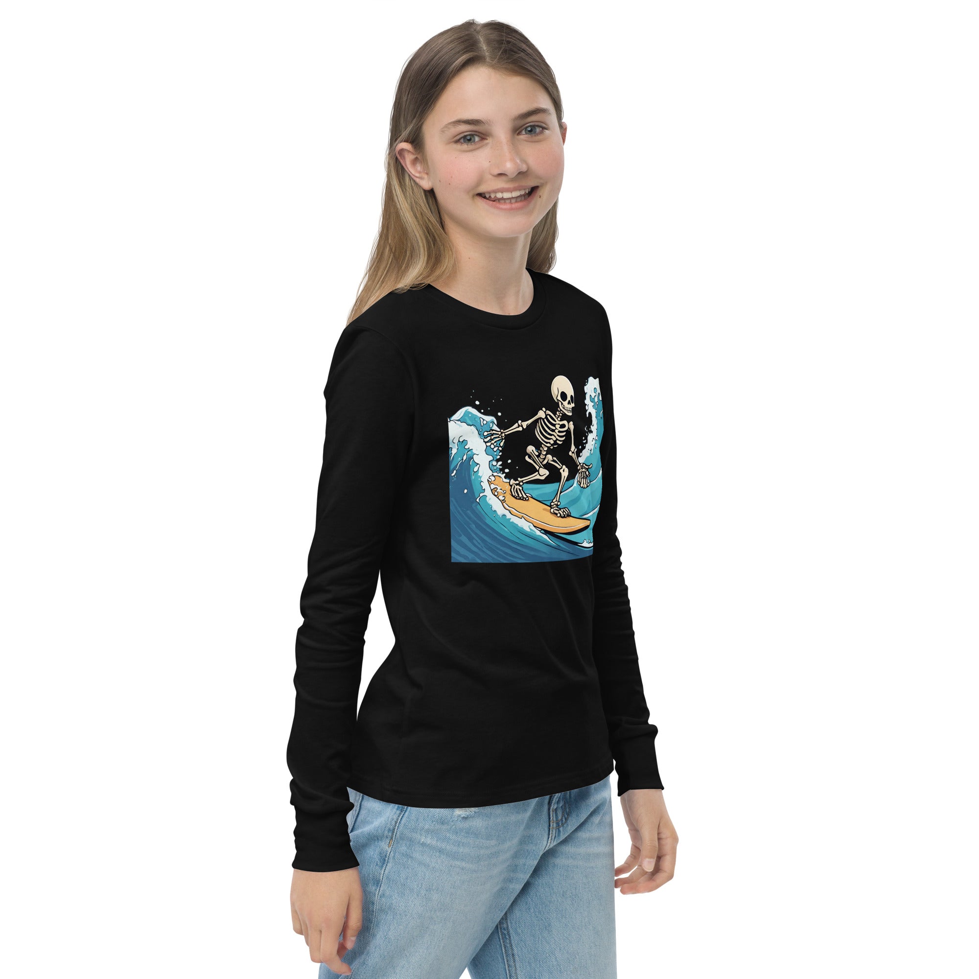 Surfing Skeleton Youth Long Sleeve Shirt